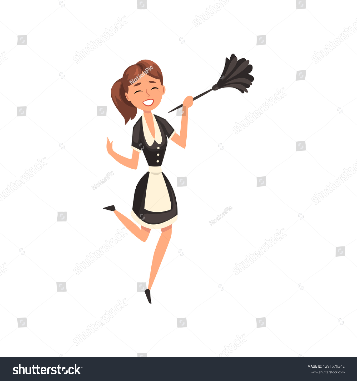 Smiling Maid Duster Housemaid Character Wearing Stock Vector (Royalty ...