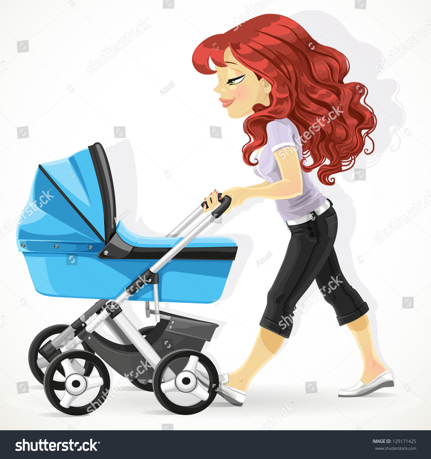 Карикатура мама с коляской