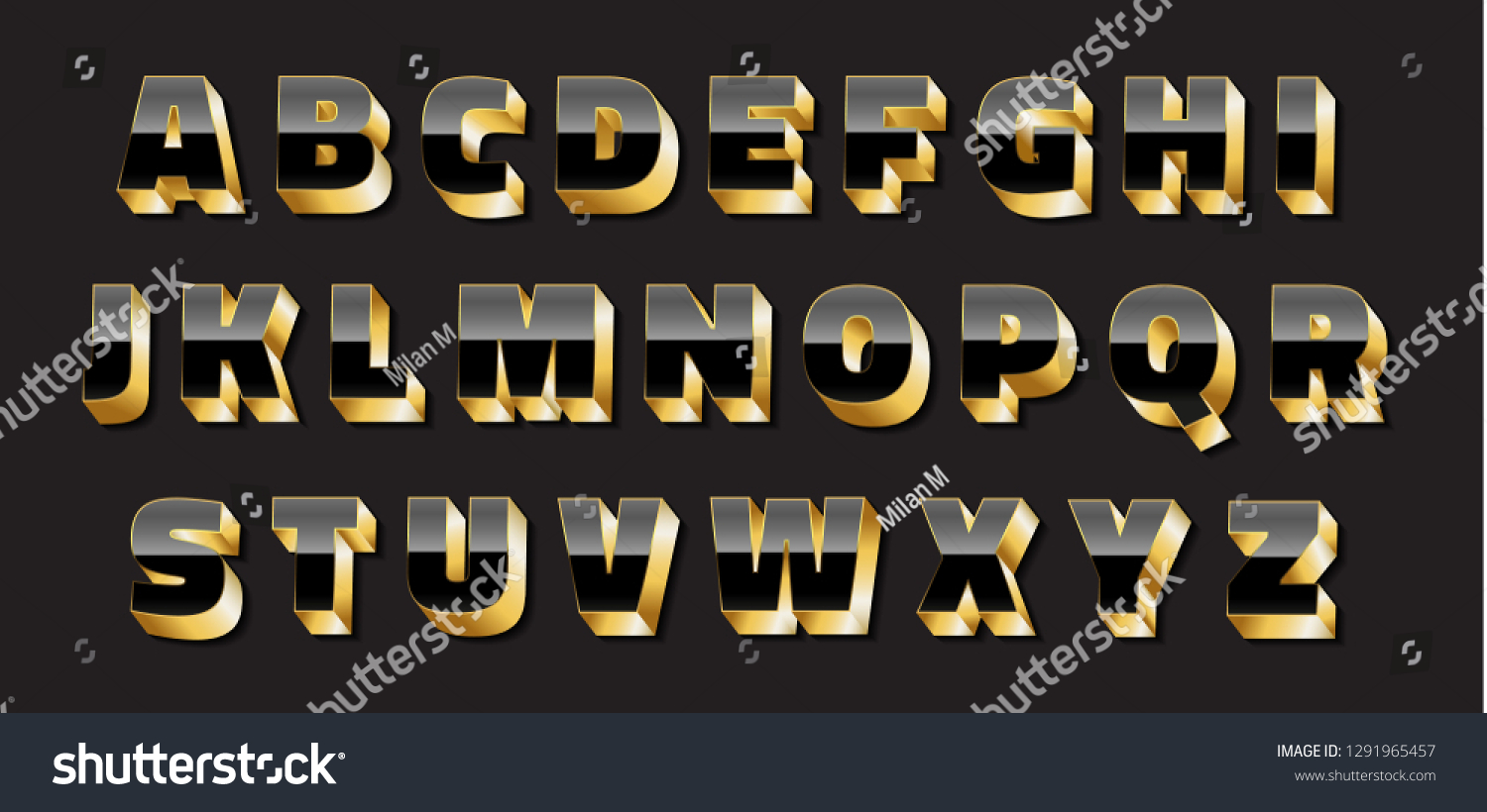 Black Gold Alphabet Letters Stock Vector (Royalty Free) 1291965457