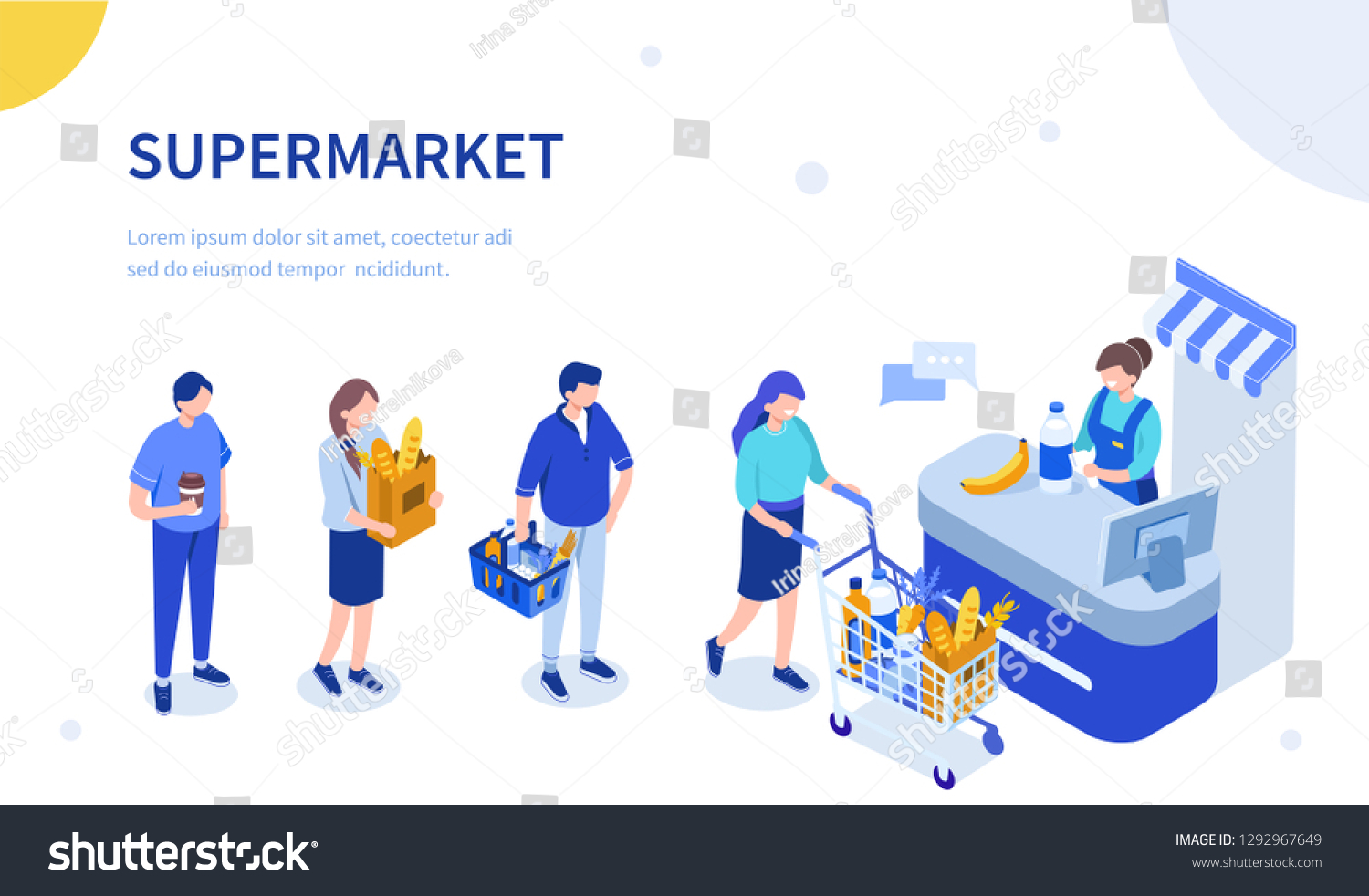 People Waiting Line Grocery Supermarket Can Stock Vector (Royalty Free ...