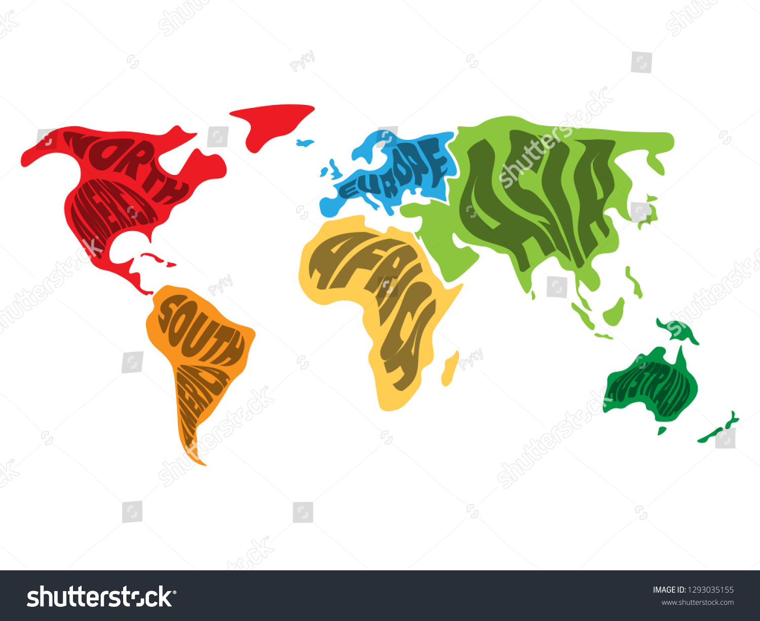 World Map Divided Into Six Continents Stock Vector Royalty Free 1293035155 Shutterstock 3622