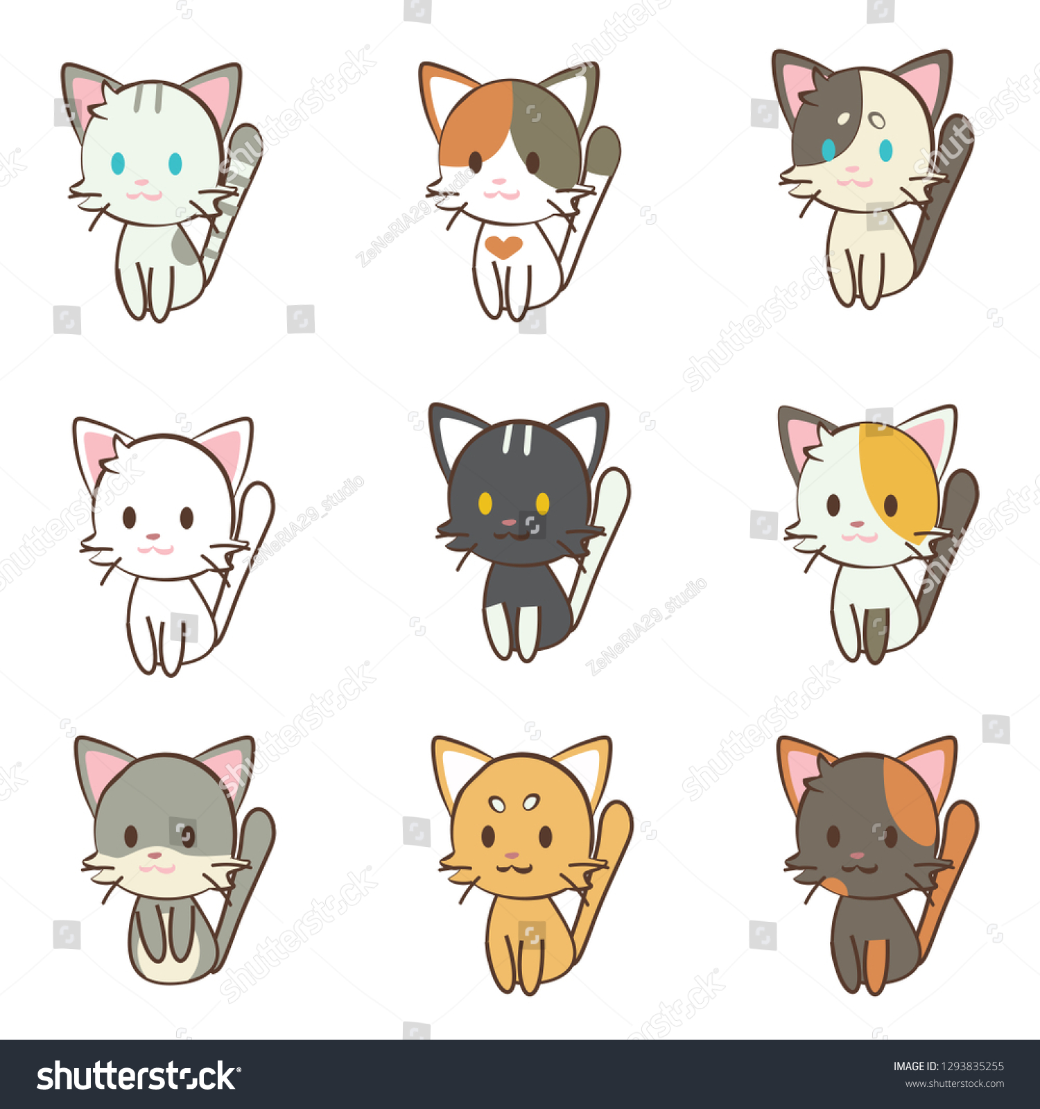 Character Cartoon Cat Set Stock Vector (Royalty Free) 1293835255 ...