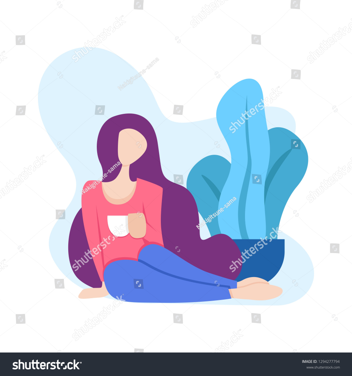 Illustration Woman Sitting Relaxed Drinking Glass Stock Vector (Royalty ...