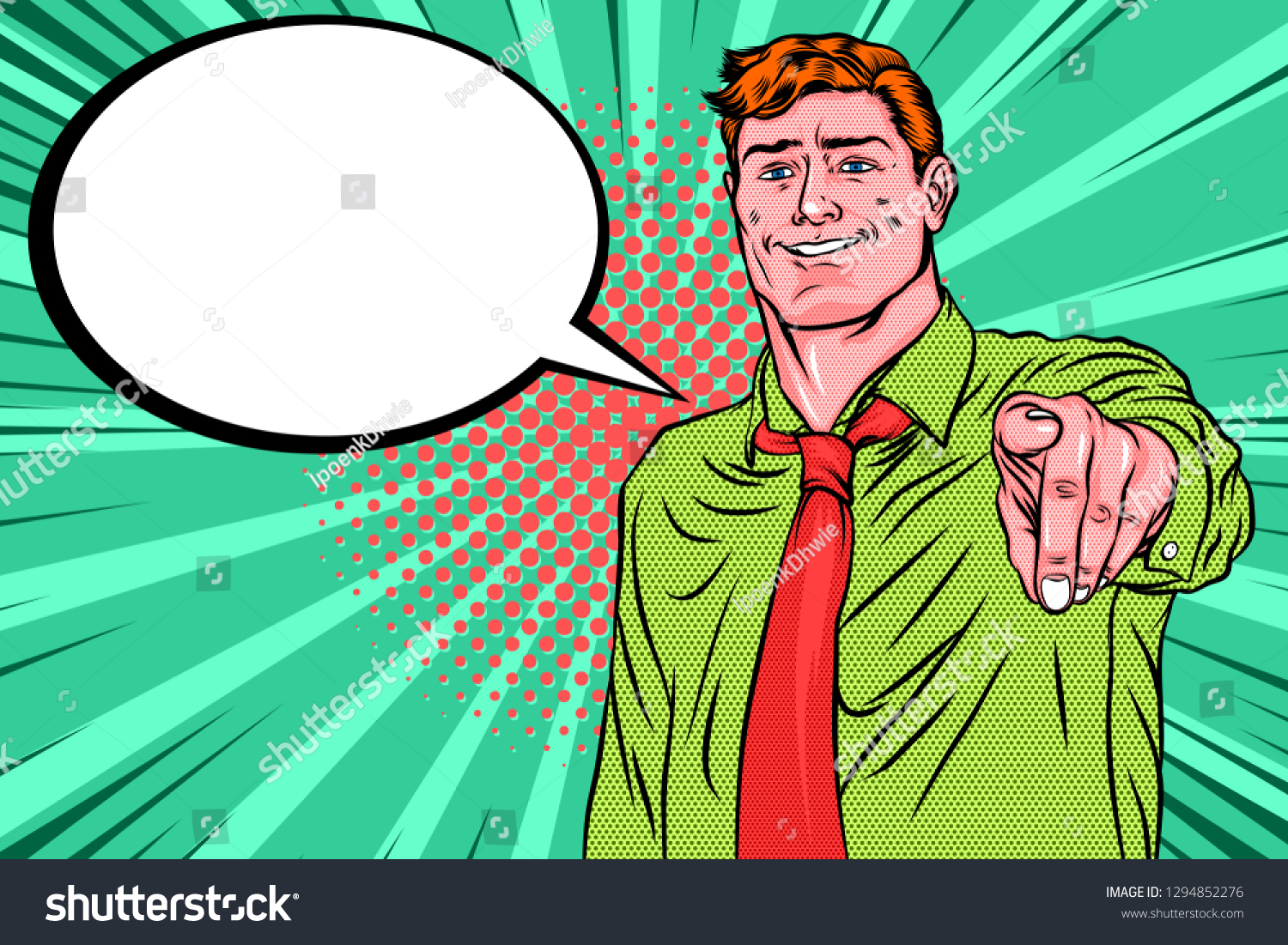 Retro Pop Art Man Pointing Forward Stock Vector (Royalty Free ...