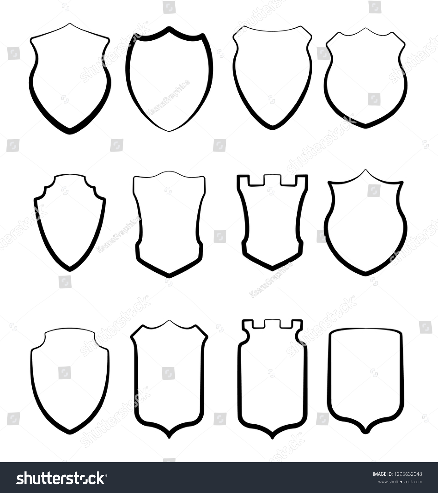 Heraldic Shields Collection Crests Silhouettes Signs Stock Vector ...