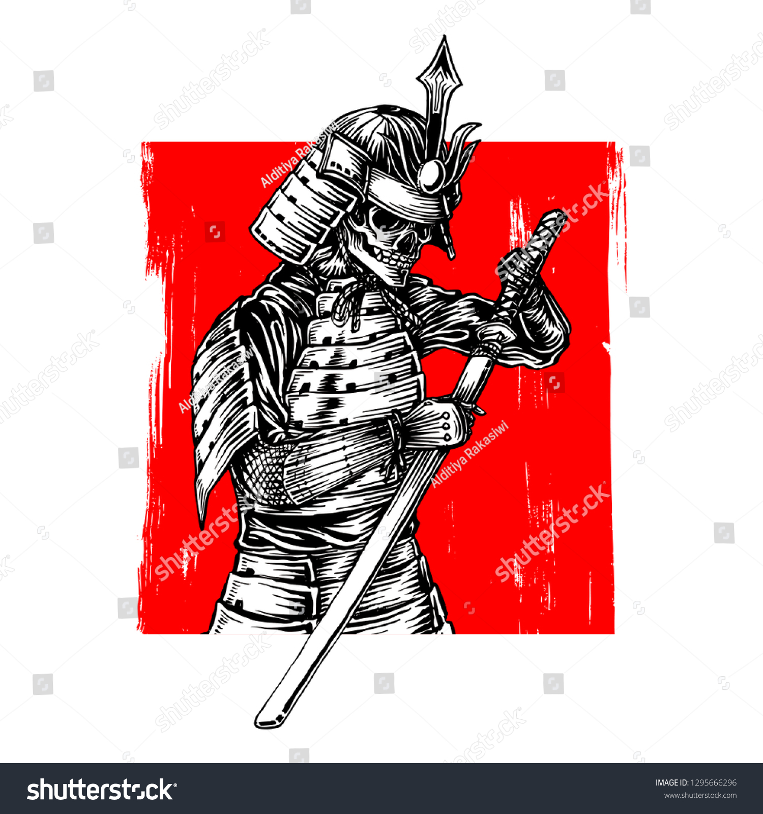 Skeleton Samurai Warrior Hand Drawn Illustration Stock Vector Royalty