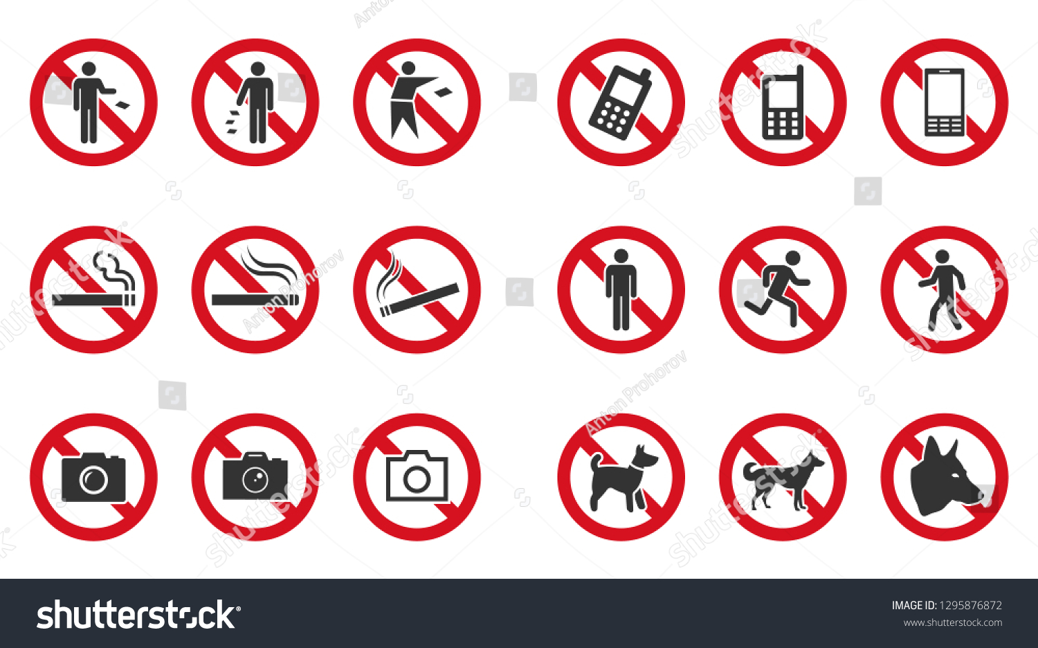 Prohibition Sign Set No Phone No Stock Vector (Royalty Free) 1295876872 ...