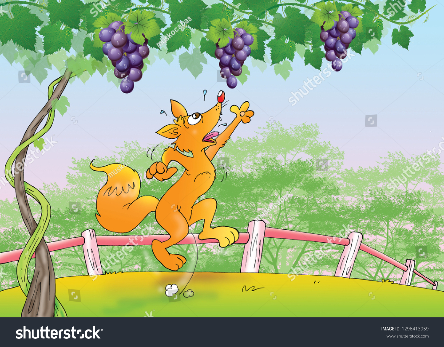 Childrens Fairy Tales Fox Grapes Stock Illustration 1296413959 