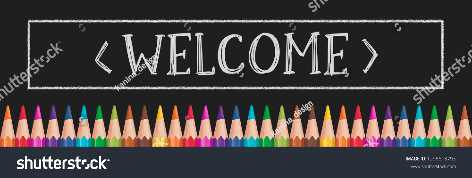 Welcome Text Color Pancils On Black Stock Illustration 1296618793 ...