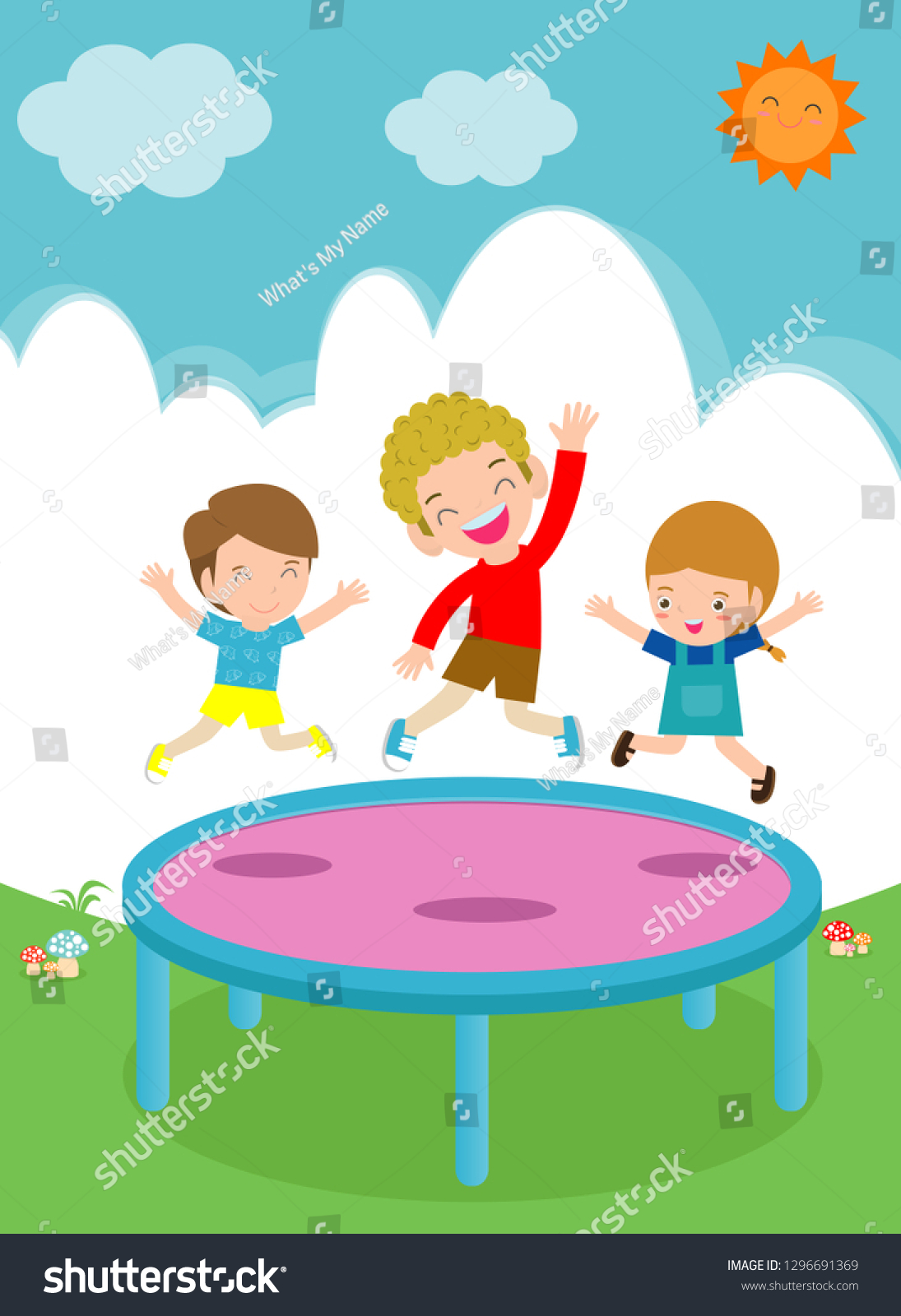 Kids Jumping On Trampoline Child Practicing Stock Vector (Royalty Free ...