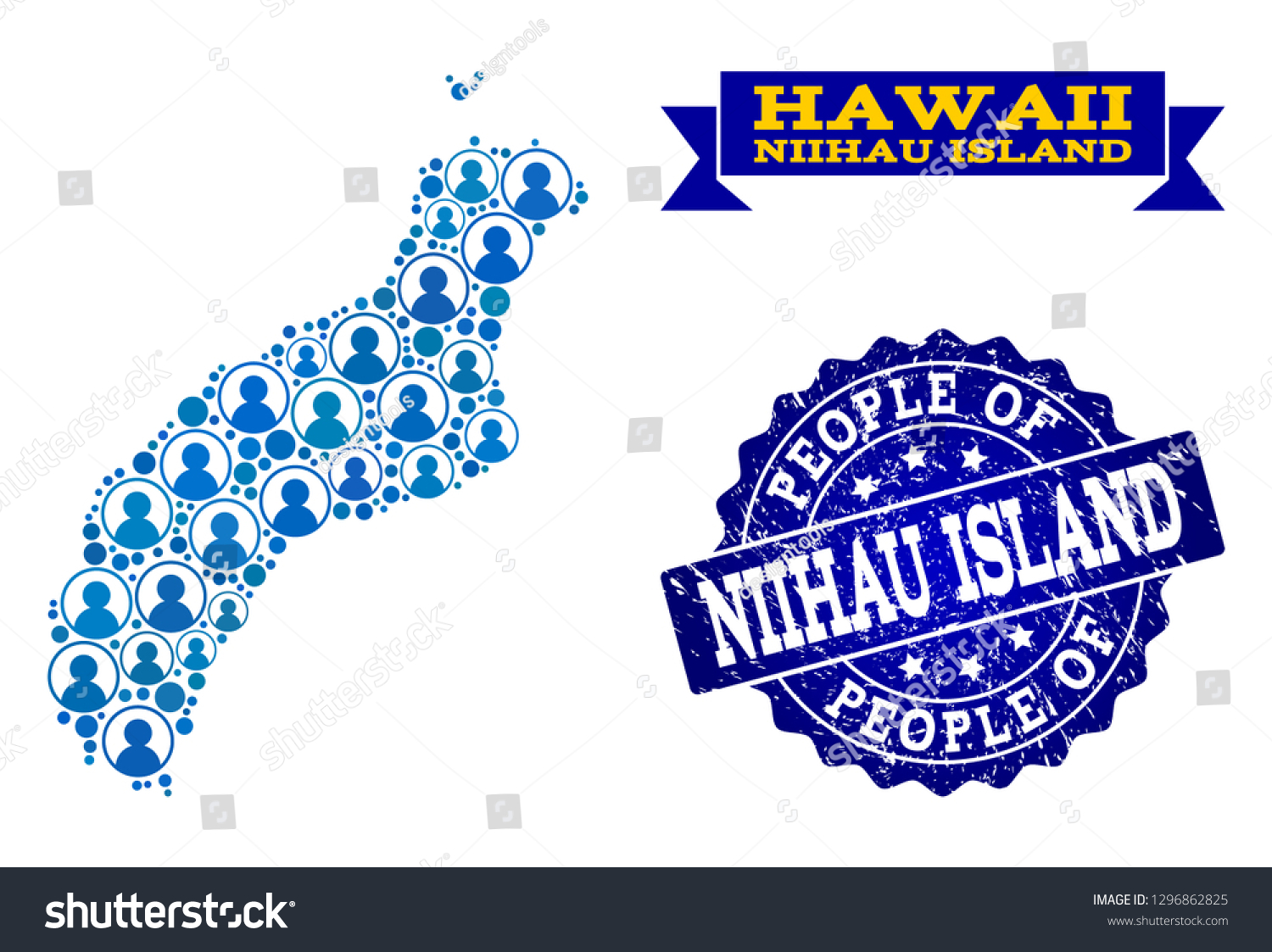 People Collage Blue Population Map Niihau Stock Vector (Royalty Free