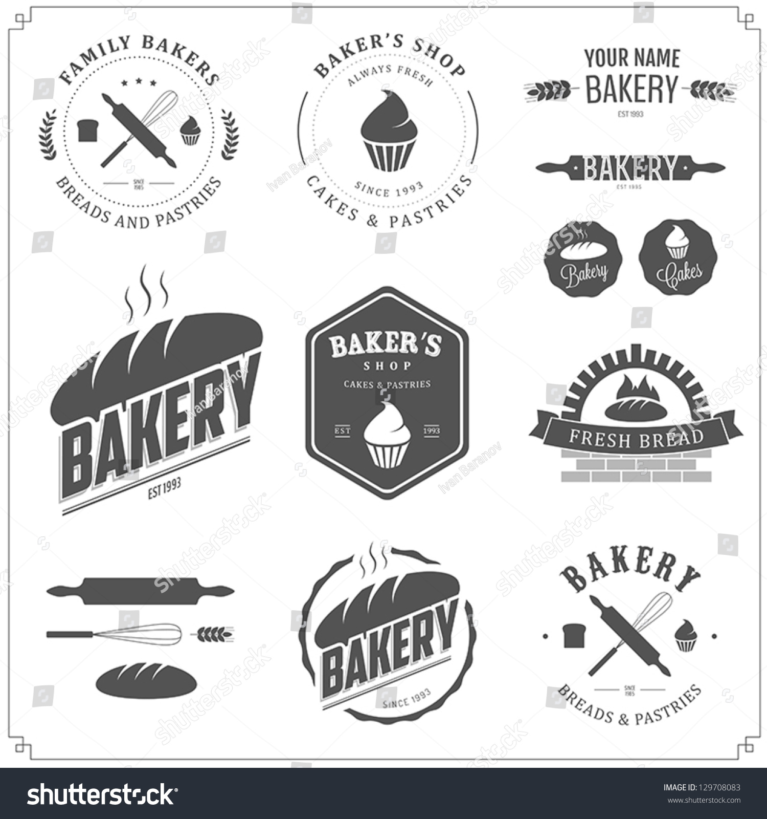 Set Bakery Logos Labels Badges Design Stock Vector (Royalty Free ...