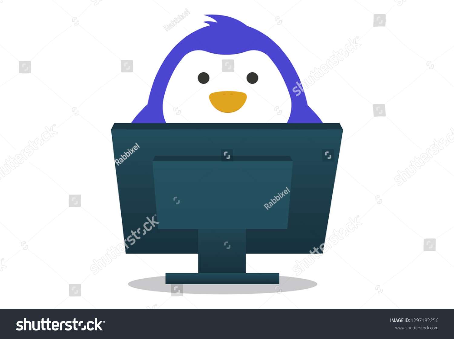 Vector Cartoon Illustration Cute Penguin Desktop Stock Vector (Royalty ...