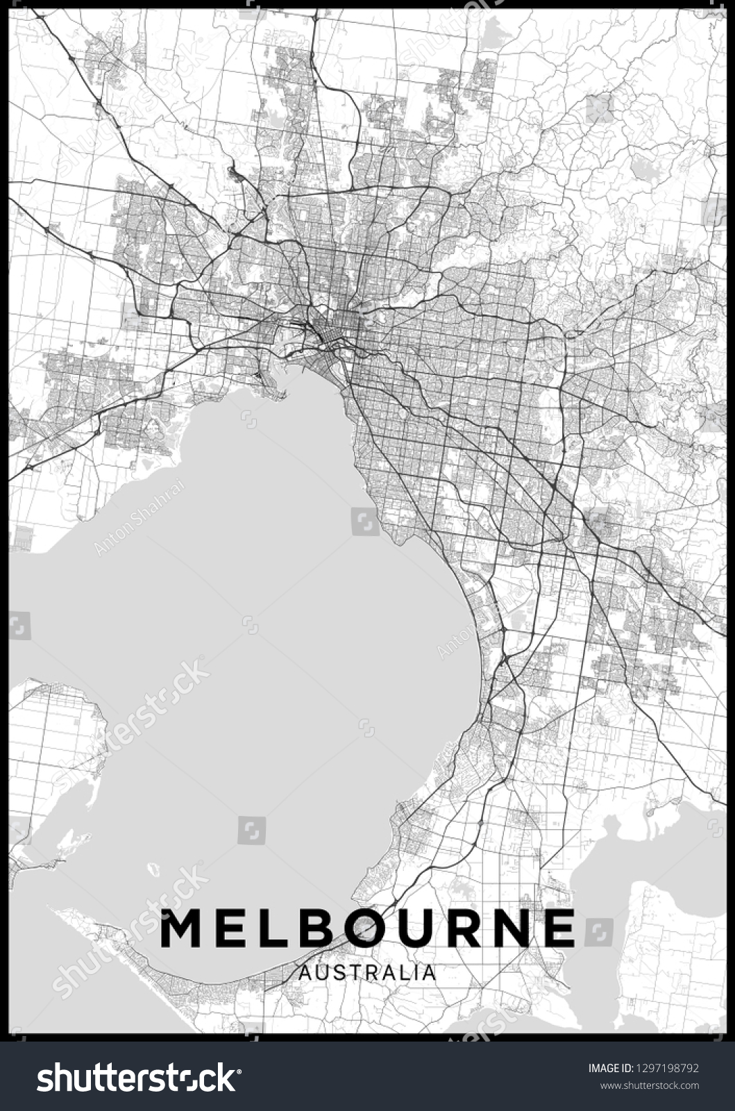 Melbourne Australia City Map Black White Stock Vector (Royalty Free ...