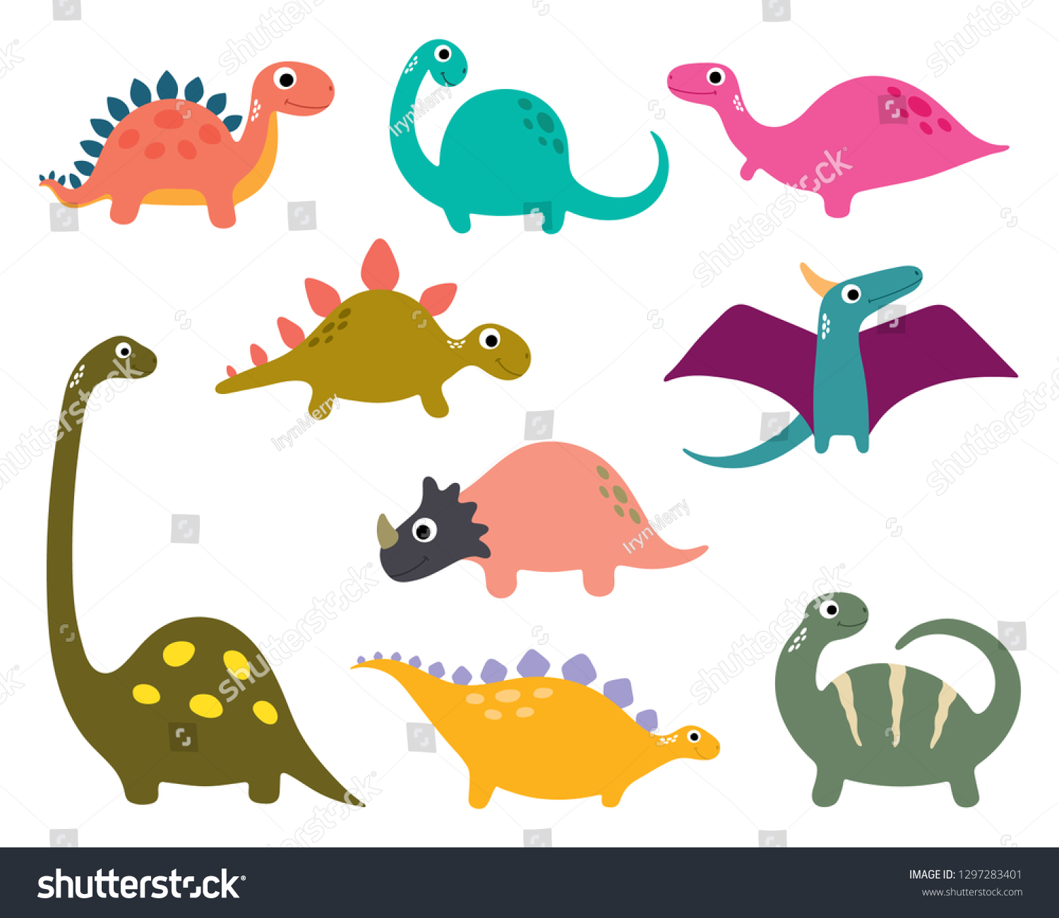 Funny Cartoon Dinosaurs Collection Vector Illustration Stock Vector ...