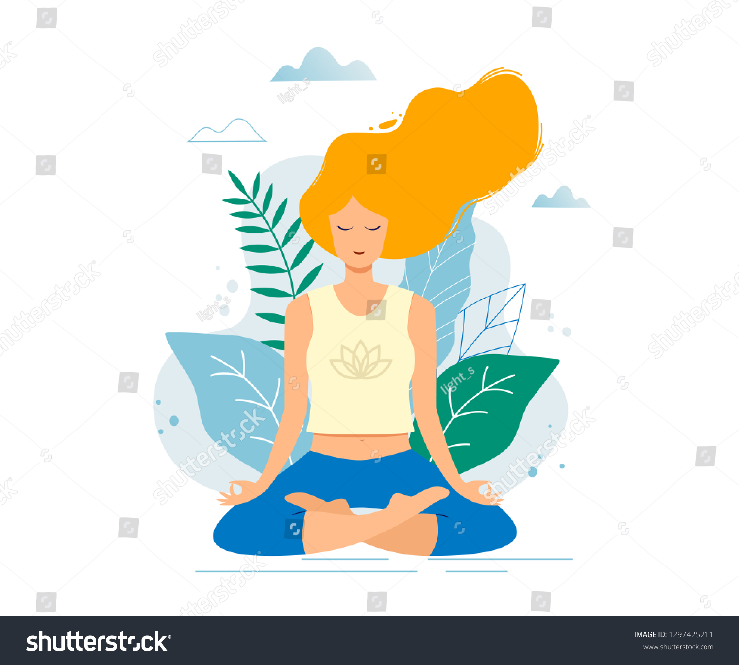 Woman Sitting Lotus Position Practicing Meditation Stock Vector ...