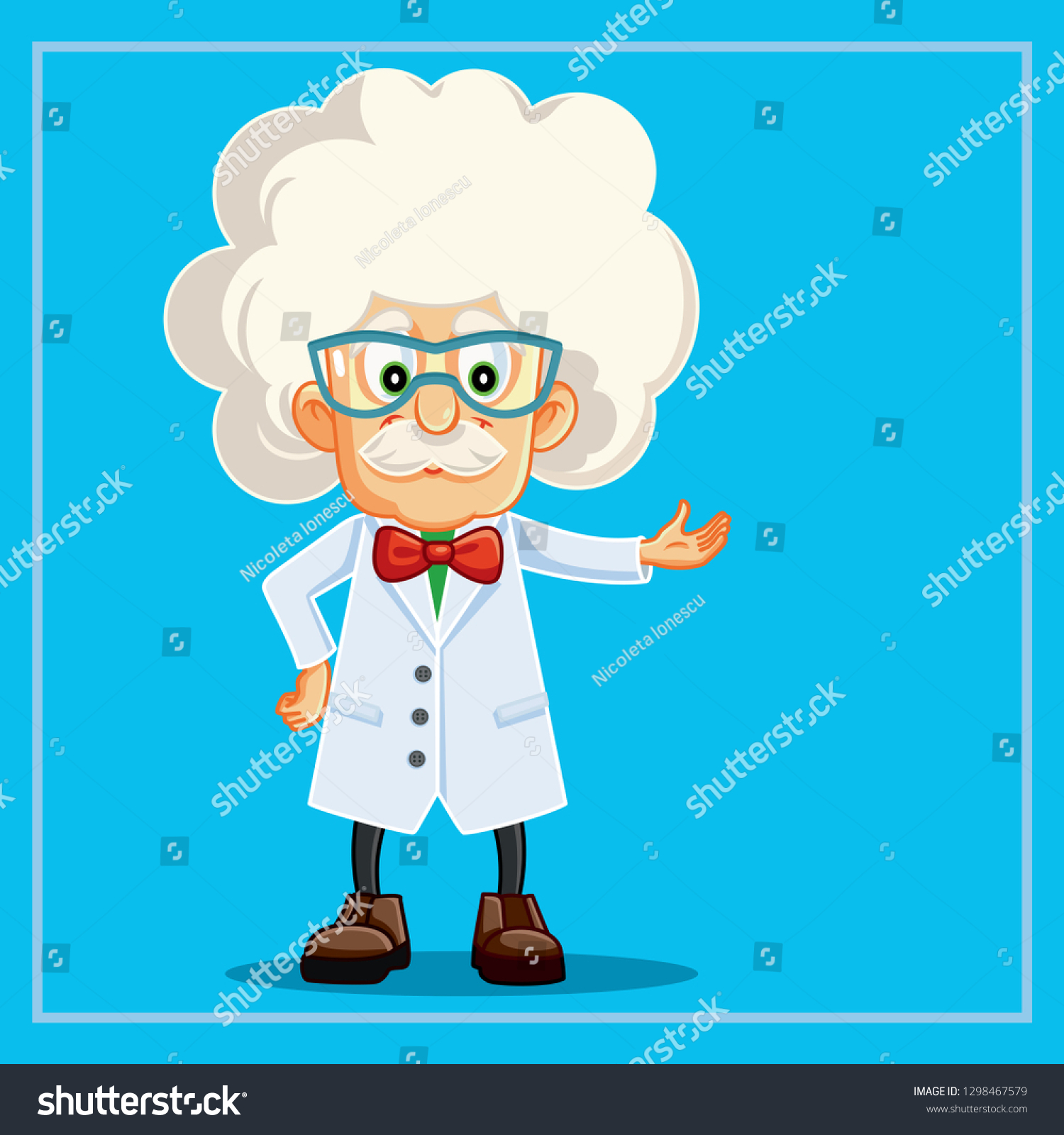 Funny Scientist Professor Cartoon Character Genius Stock Vector 