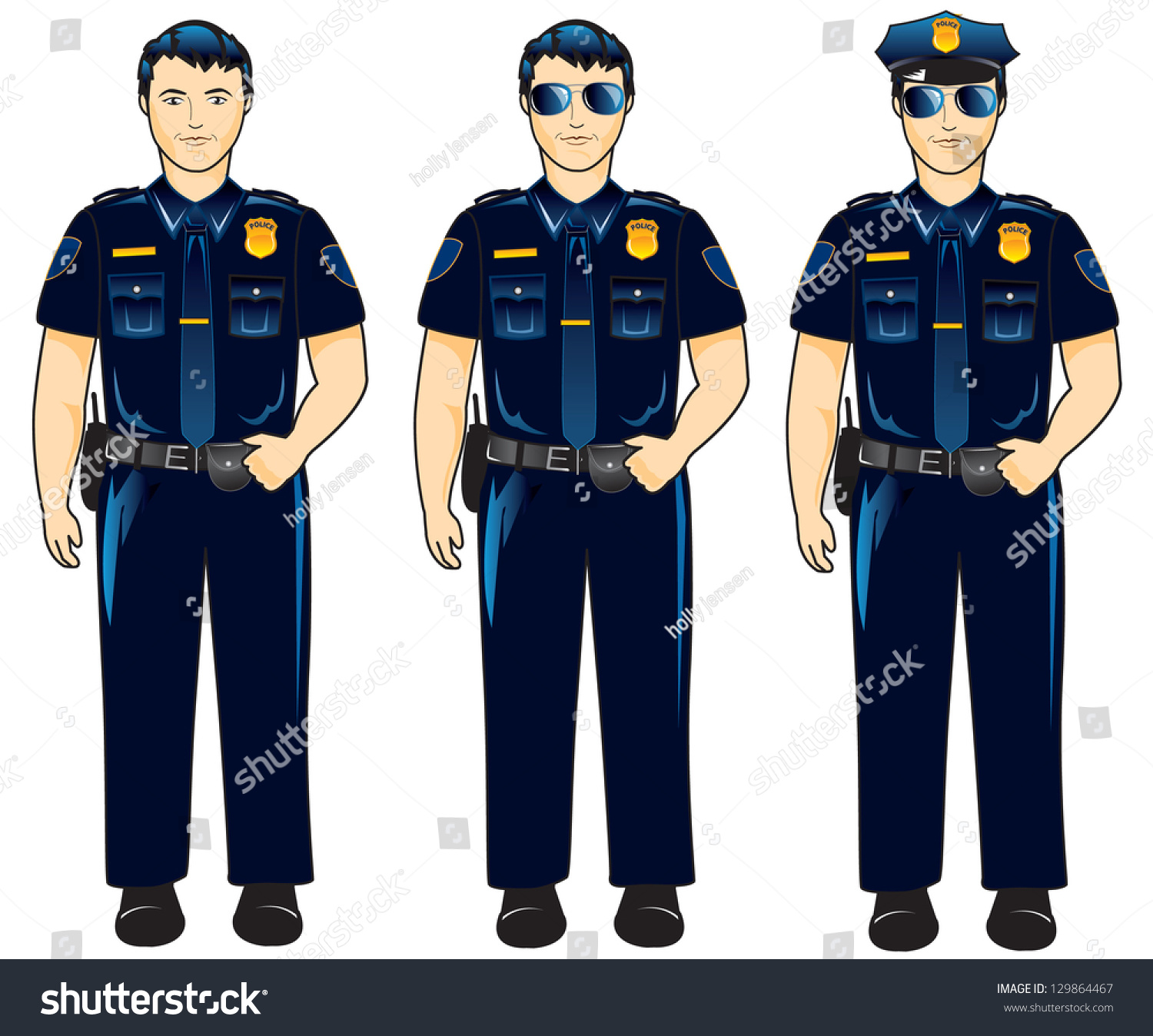 Black Hair Policeman Dark Blue Uniform Stock Vector (Royalty Free ...