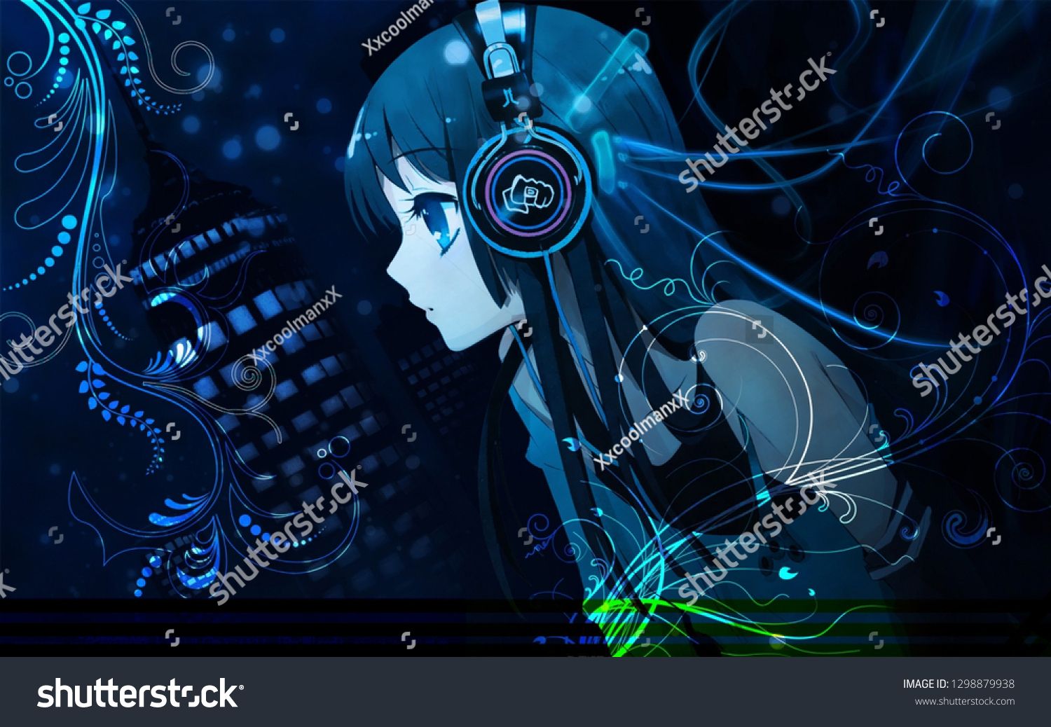 Anime Girl Headphones Stock Illustration 1298879938 