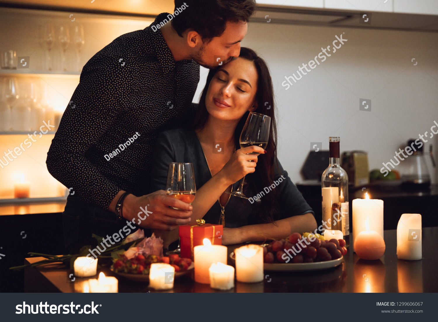 Beautiful Passionate Couple Having Romantic Candlelight Stock Photo ...