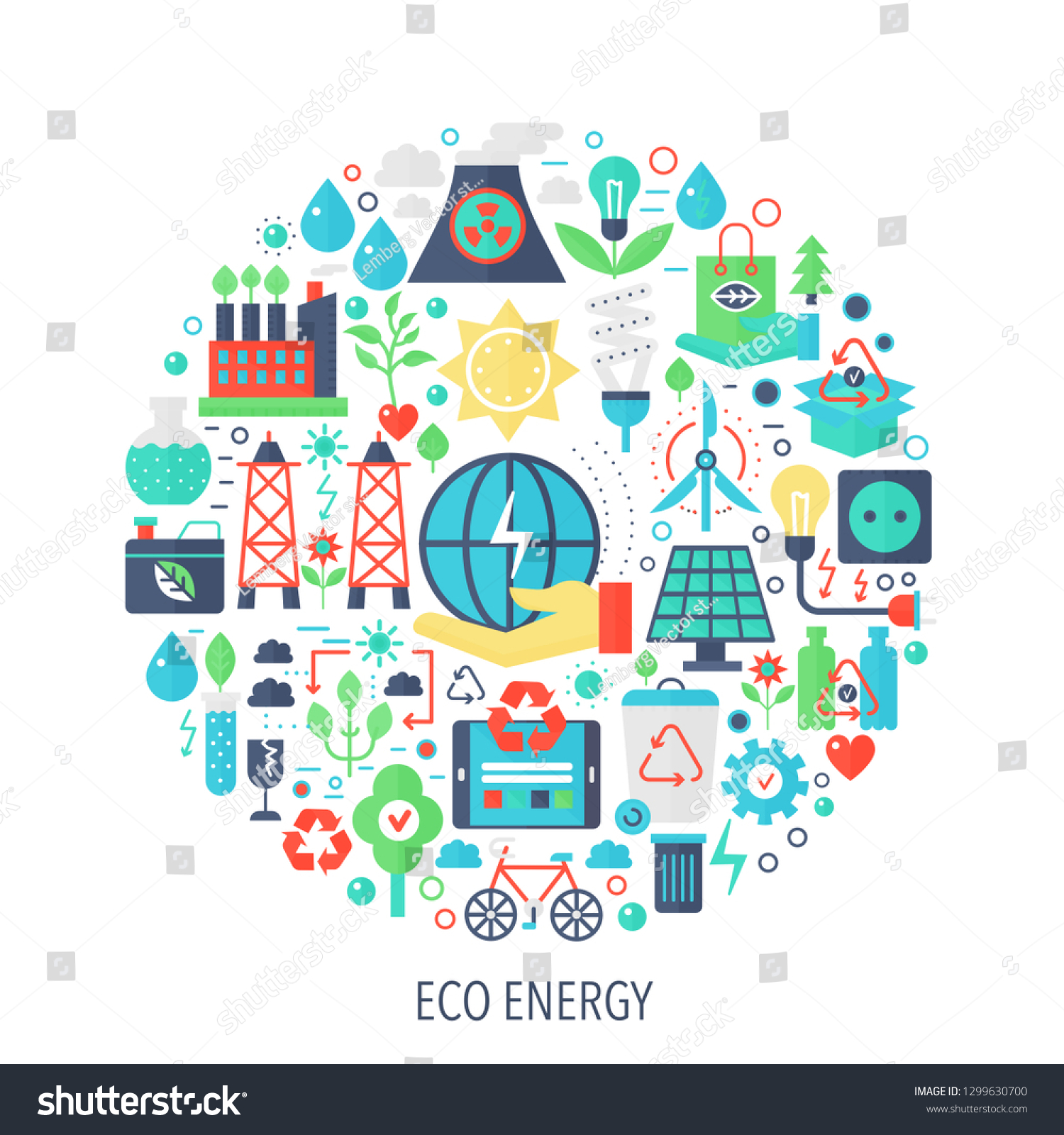 Eco Green Energy Flat Infographics Icons Stock Illustration 1299630700 ...