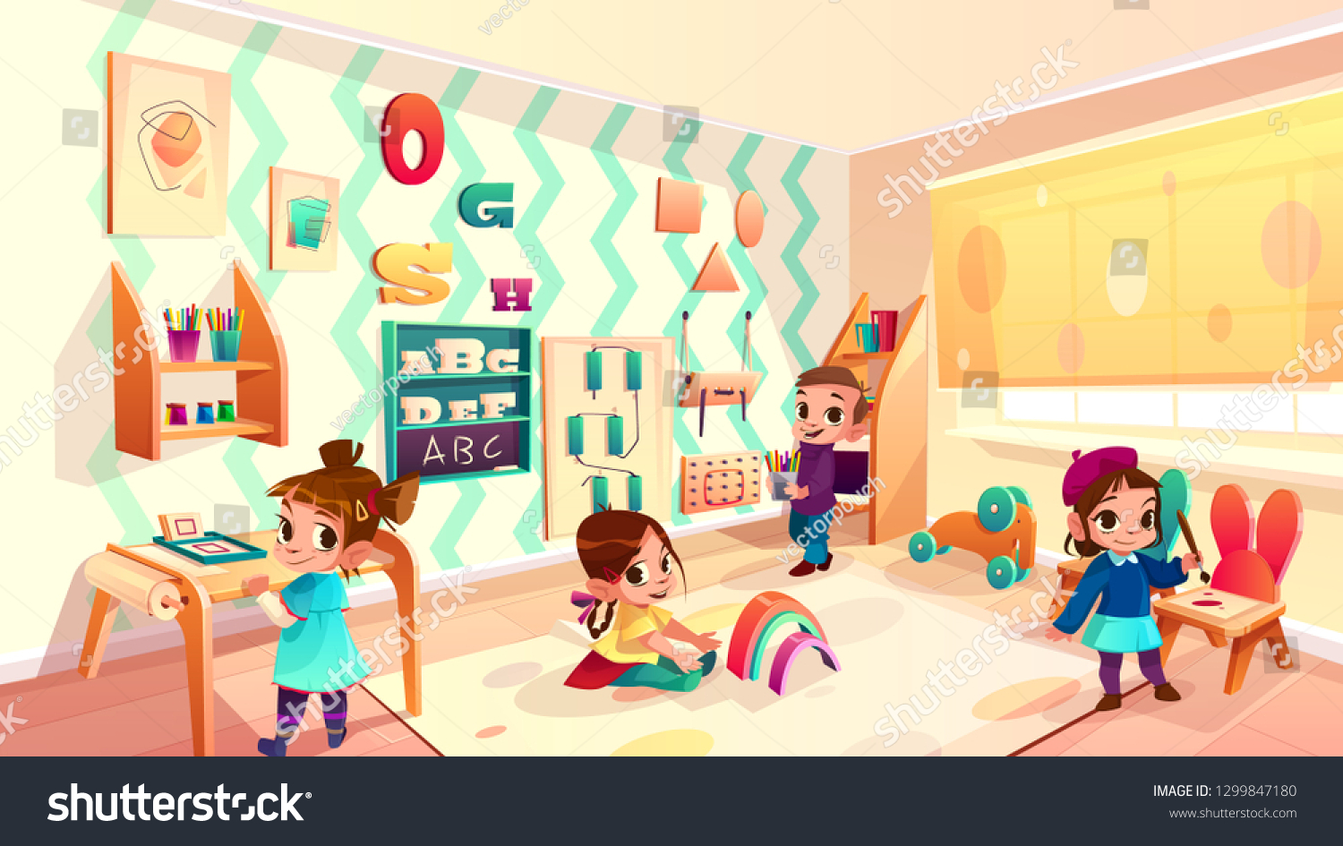 Vector Montessori Room Children Elementary School Stock Vector (Royalty ...