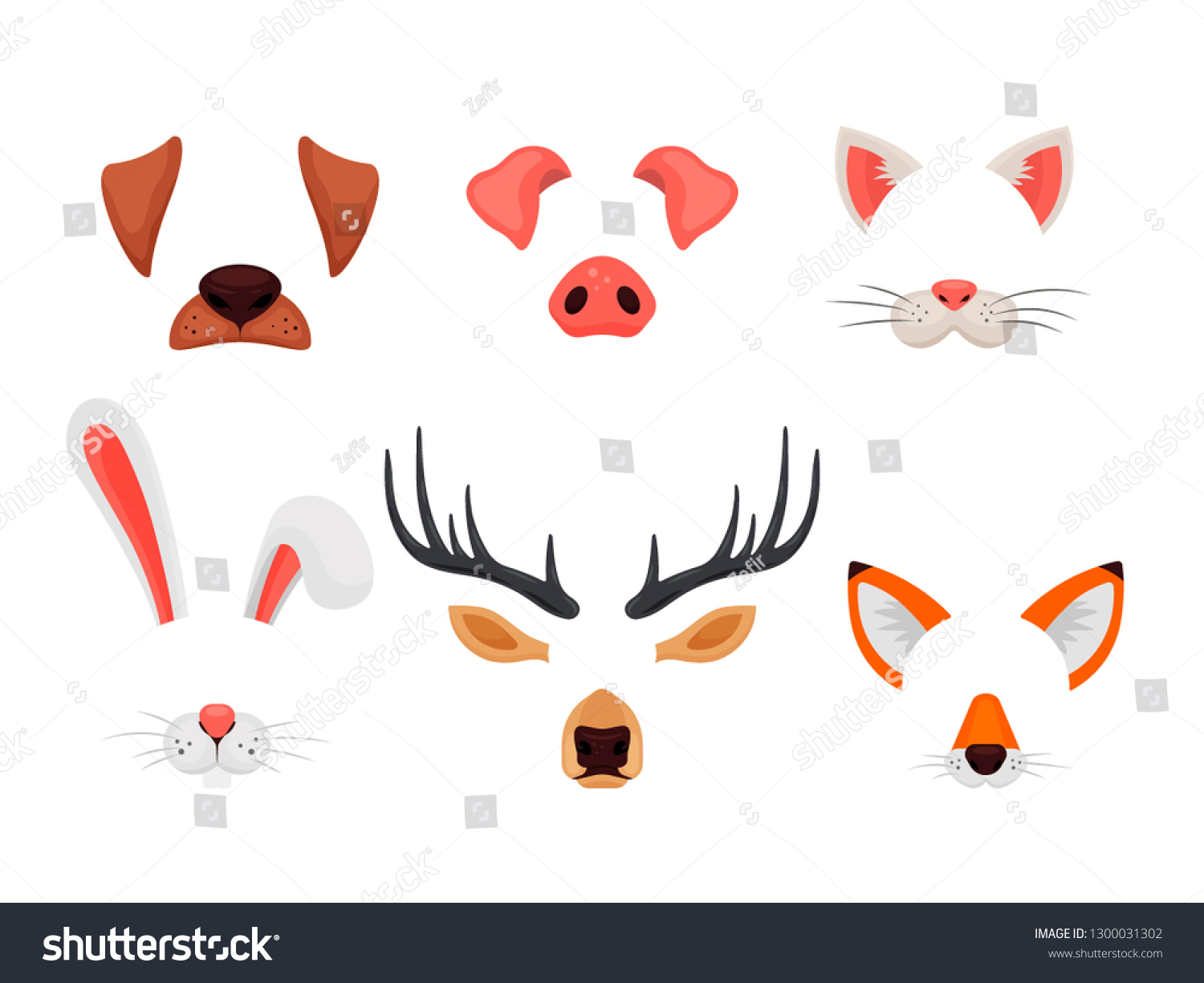 Animal Faces Set Ears Noses Isolated Stock Vector (Royalty Free ...