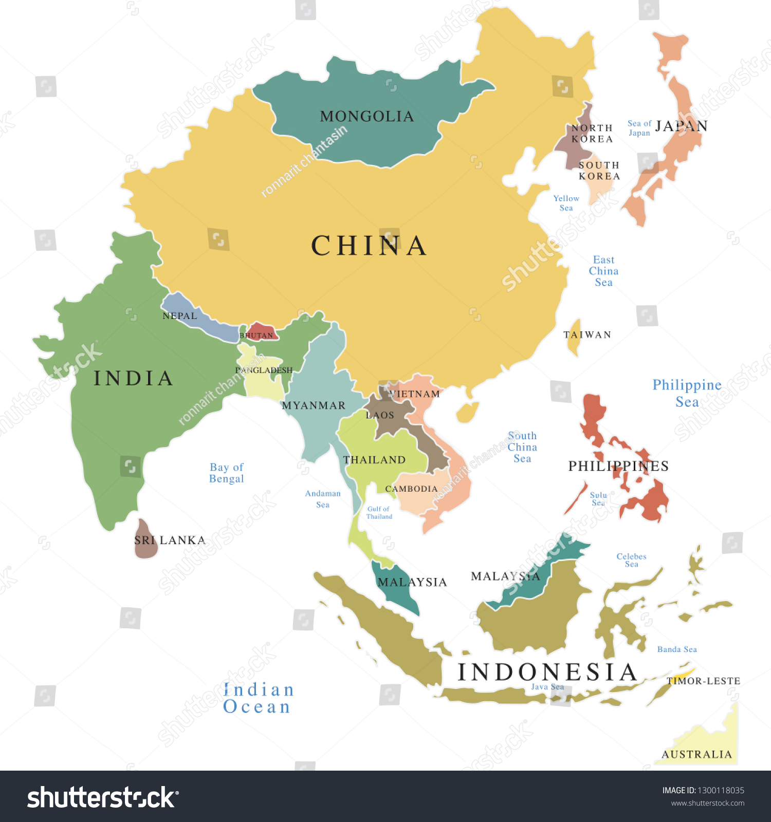 Asia Map With Labels Asia Map Country Label Stock Vector (Royalty Free) 1300118035 | Shutterstock