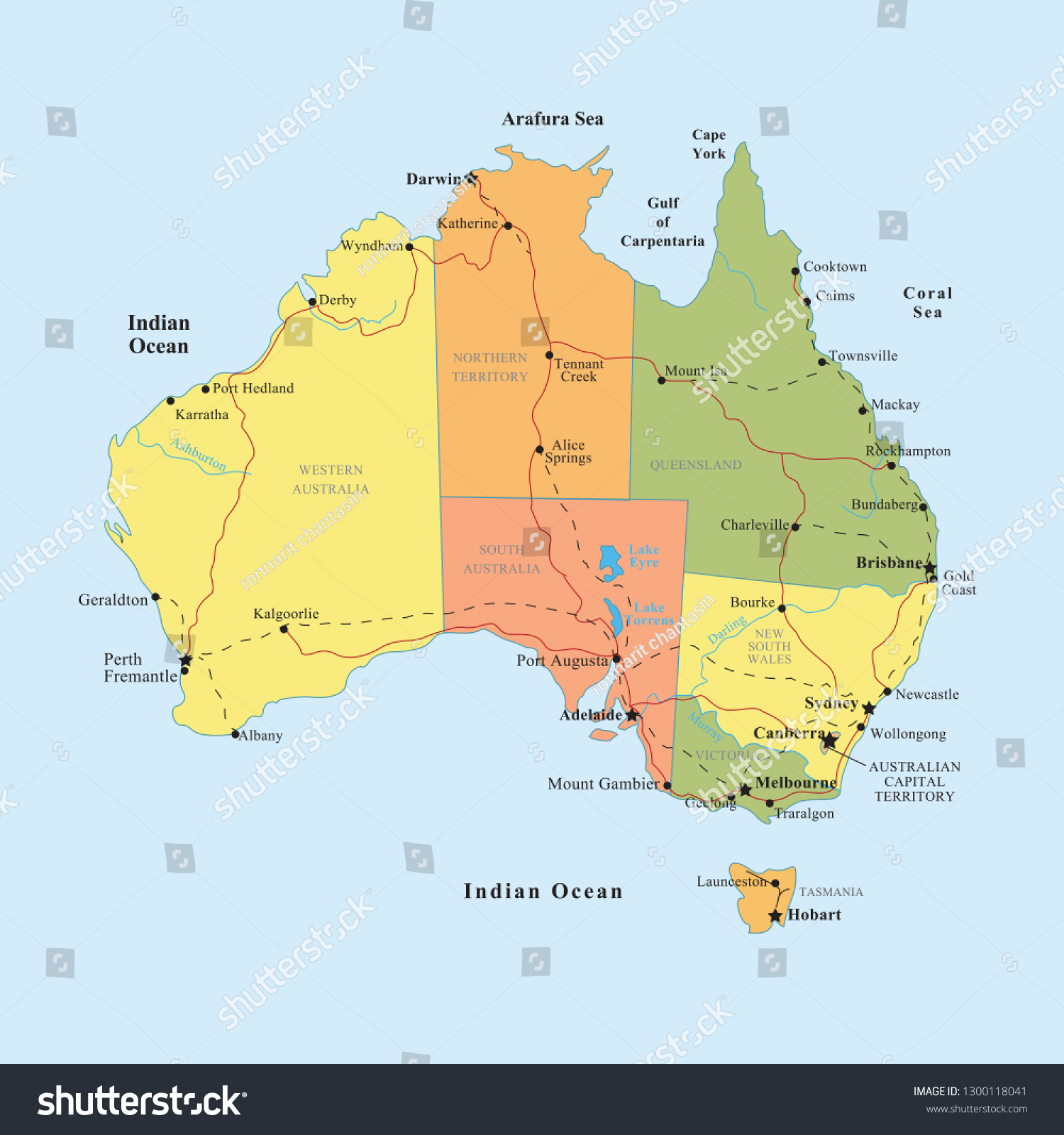 Australia Map State Road Stock Vector (Royalty Free) 1300118041 ...