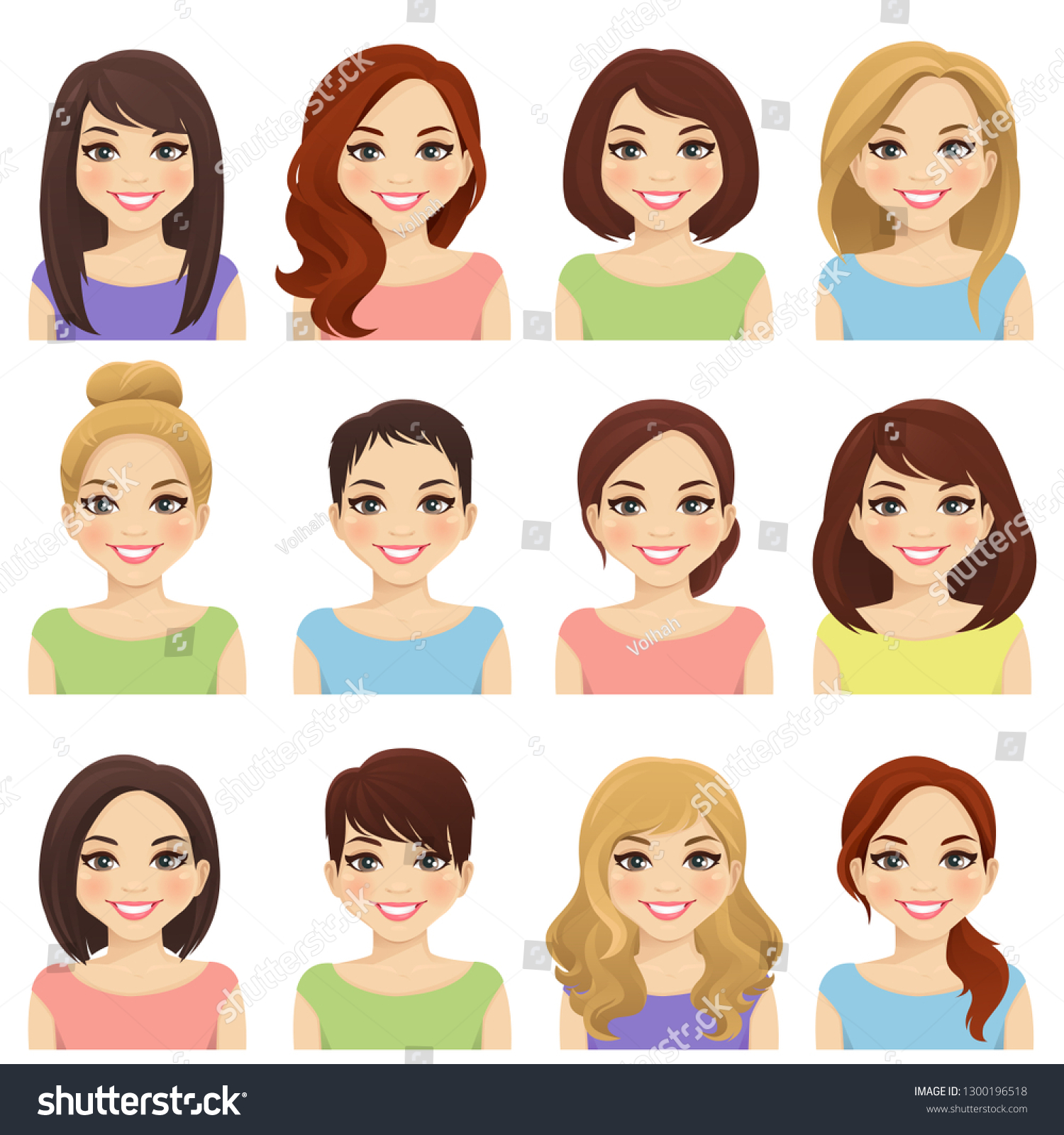 Set Cute Girls Different Hairstyles Color Stock Vector (Royalty Free ...