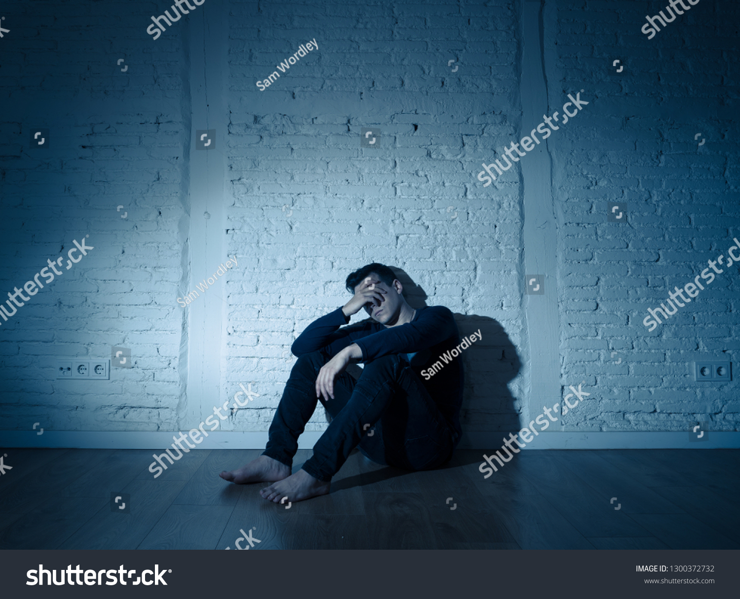 Portrait Sad Depressed Young Man Crying Stock Photo 1300372732 ...