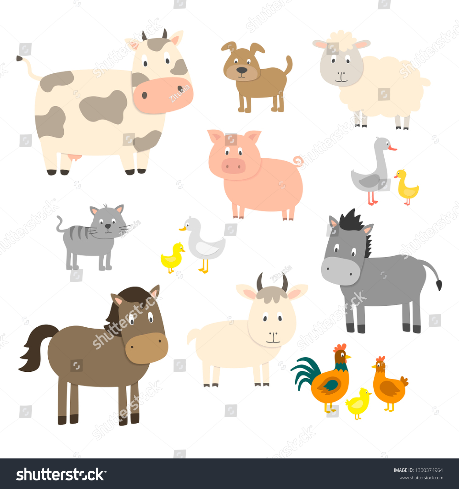 Farm Animals Set Flat Style Isolated Stock Vector (Royalty Free ...