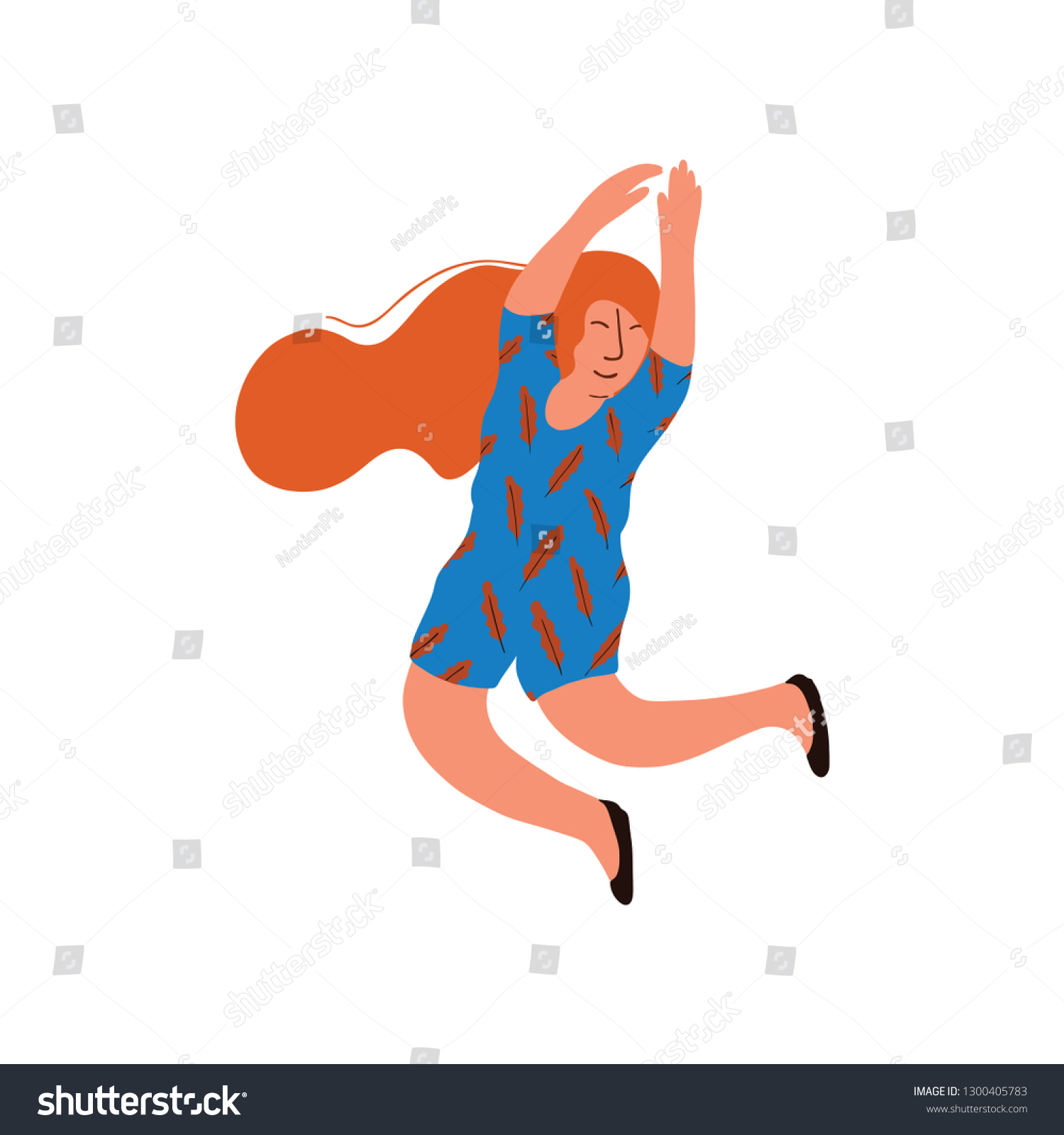 Young Happy Woman Long Red Hair Stock Vector (royalty Free) 1300405783 