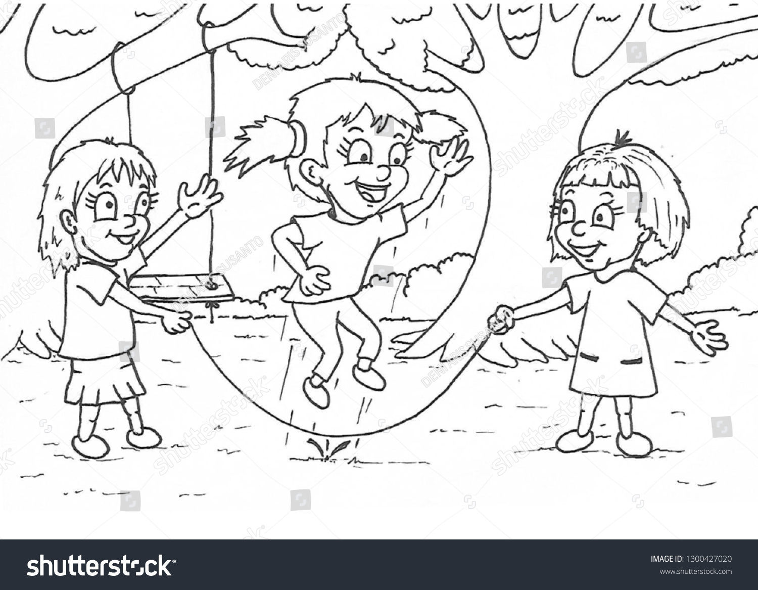 Girls Playing Jump Rope Coloring Page Stock Illustration 1300427020 Stock Photo Girls Playing Jump Rope Coloring Page 1300427020