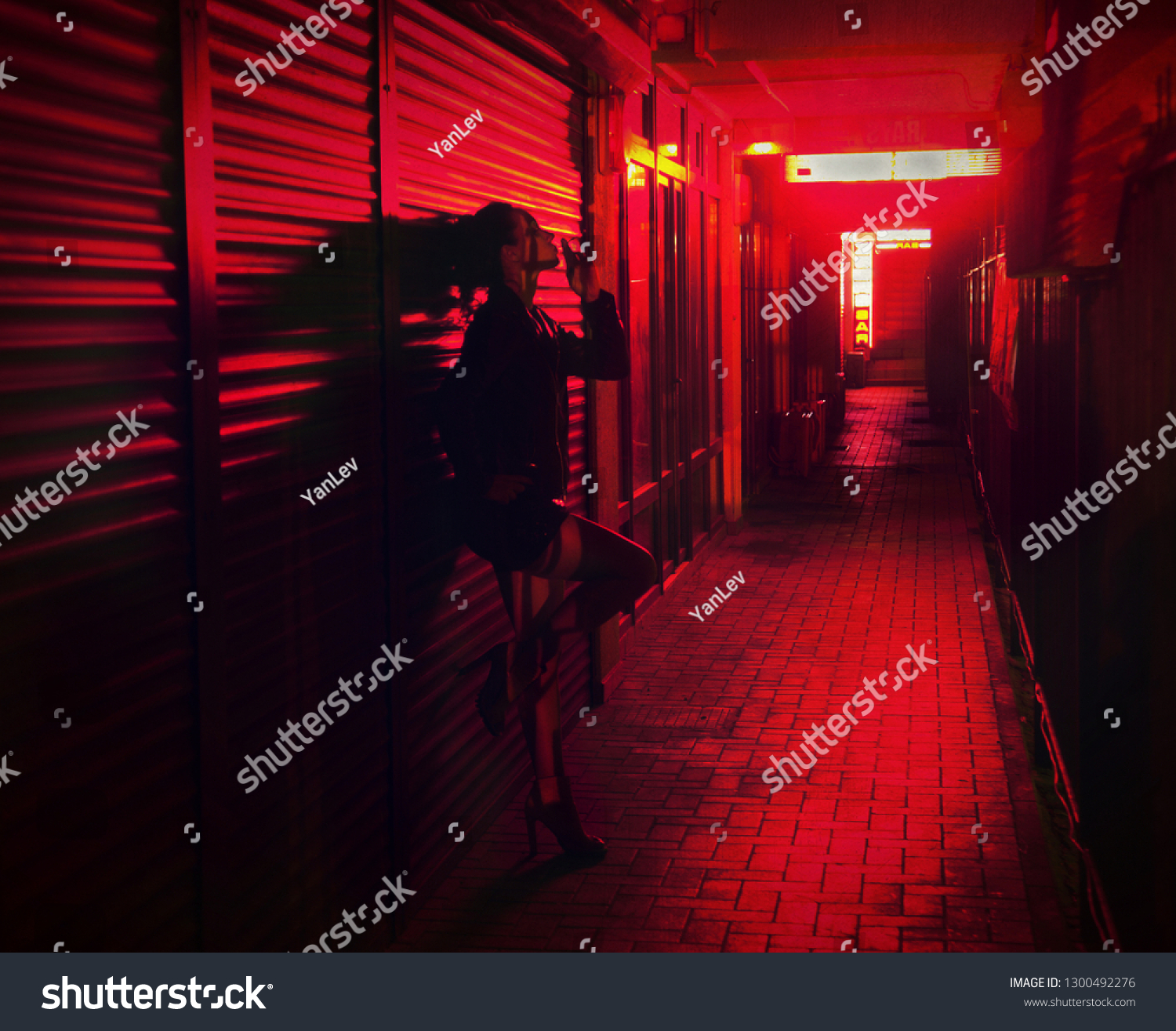 Smoking Woman Leaned Against Wall Red Stock Photo 1300492276 | Shutterstock