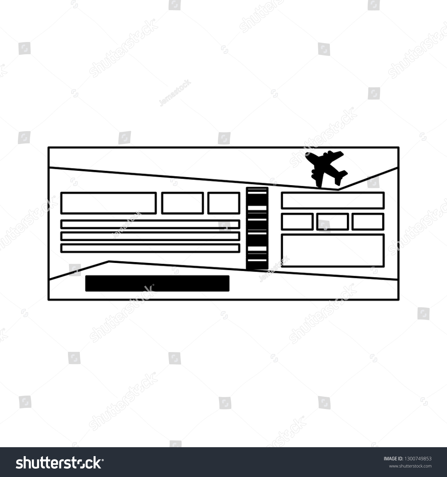 Flight Ticket Symbol Black White Stock Vector Royalty Free 1300749853