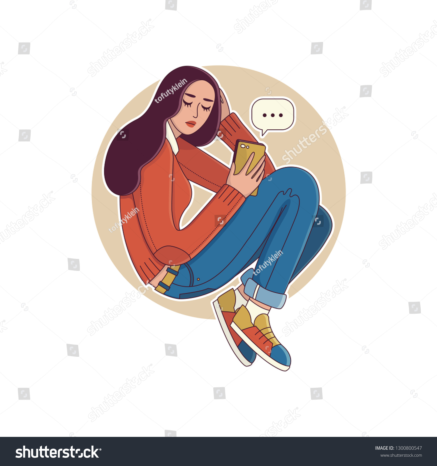 Young Girl Waiting Text Message Vector Stock Vector (Royalty Free ...