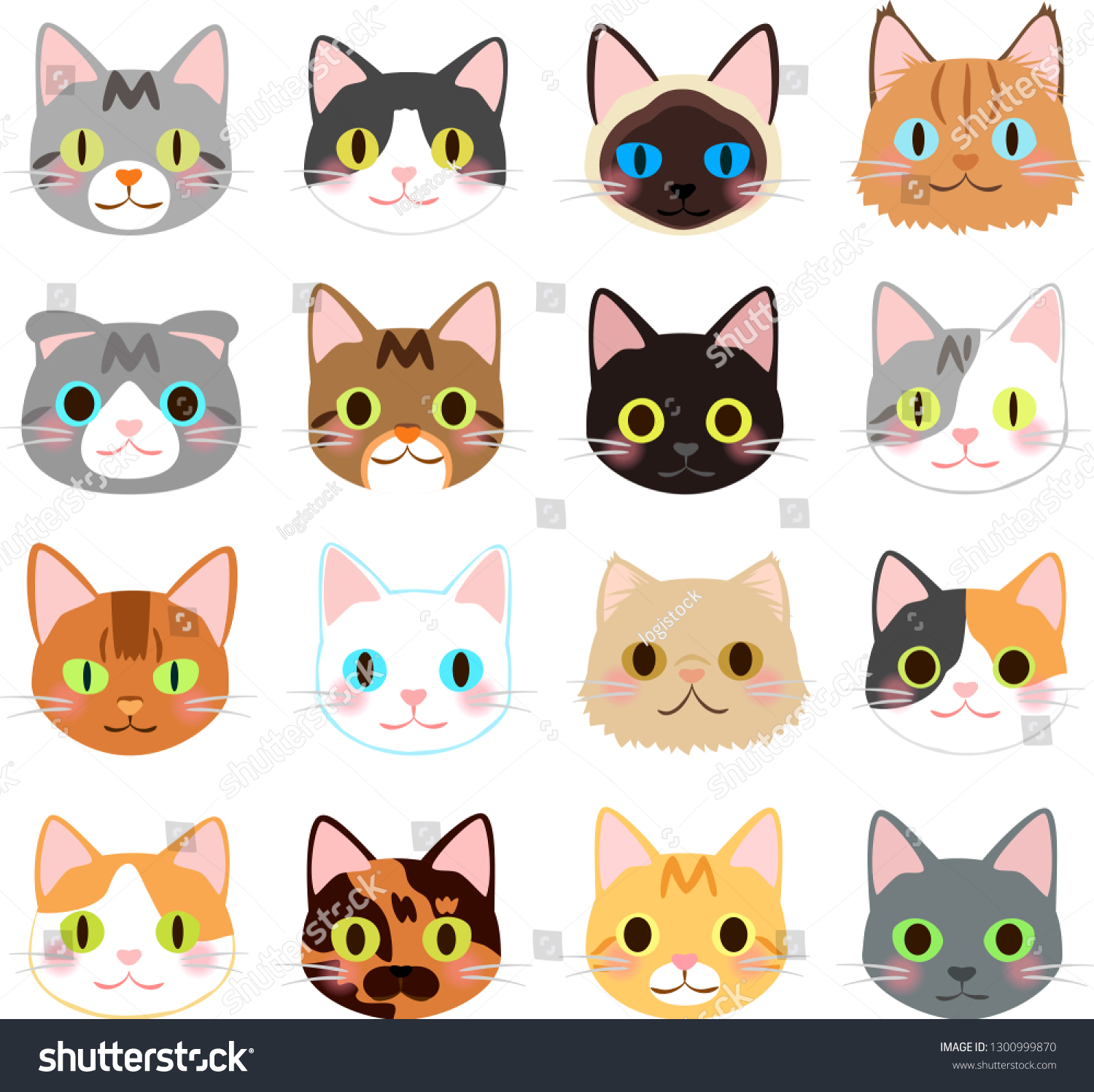 Illustration Set Various Cat Face Stock Vector (Royalty Free ...