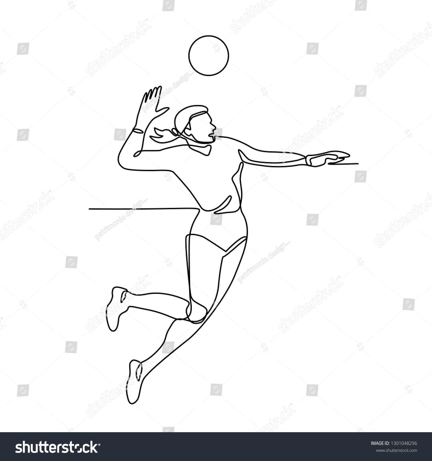 Continuous Line Illustration Female Volleyball Player Stock Vector ...