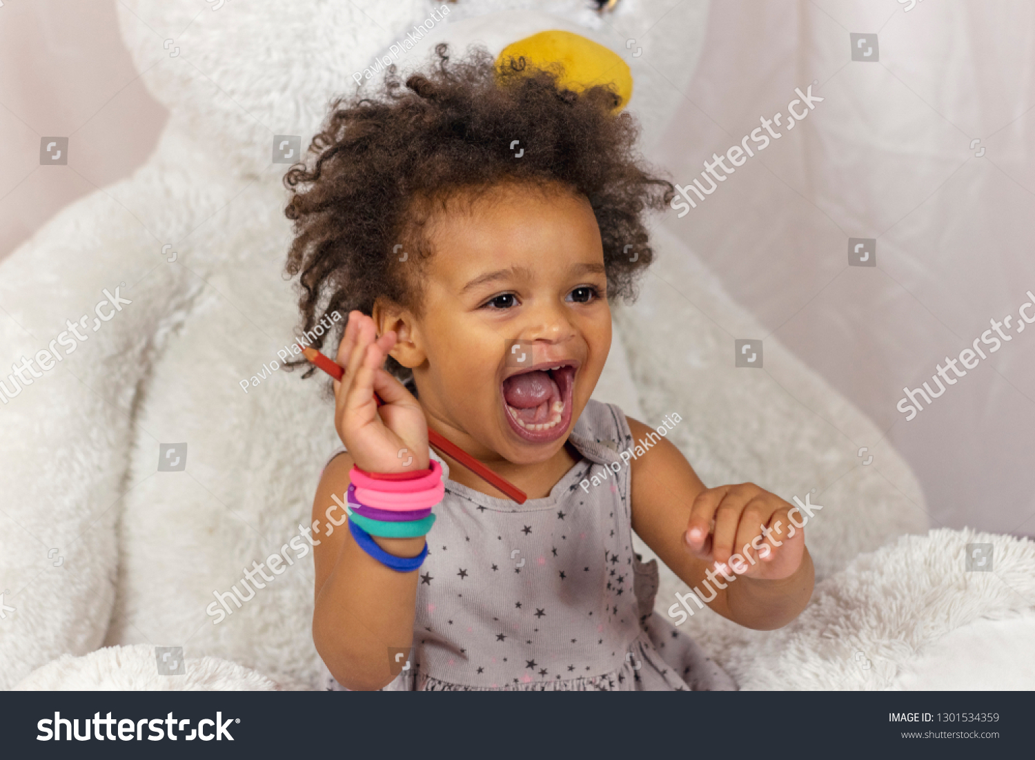 Happy African American Embarrassed Baby Girl Stock Photo 1301534359 ...