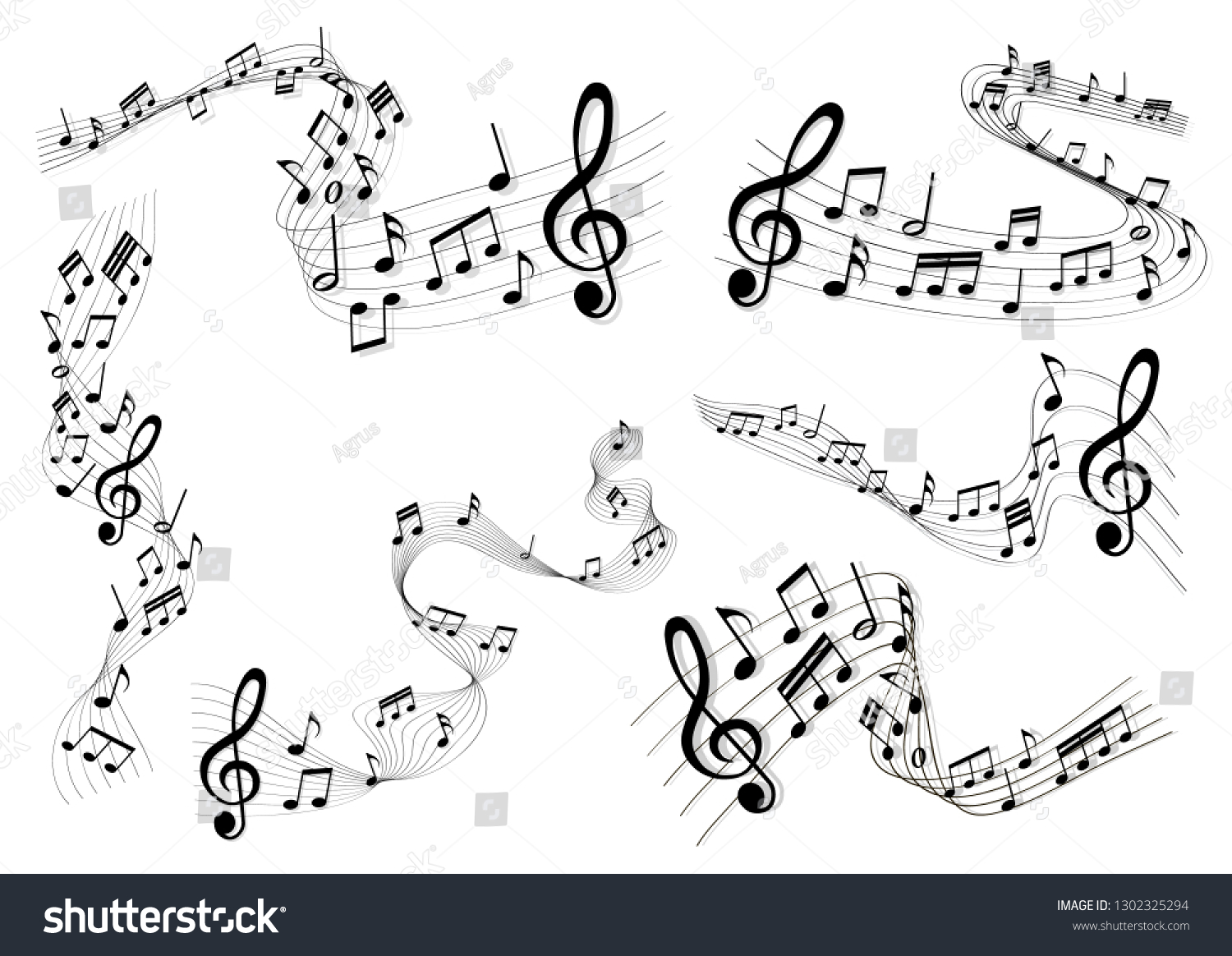 Set Sheet Music Melody Stock Vector (Royalty Free) 1302325294 ...