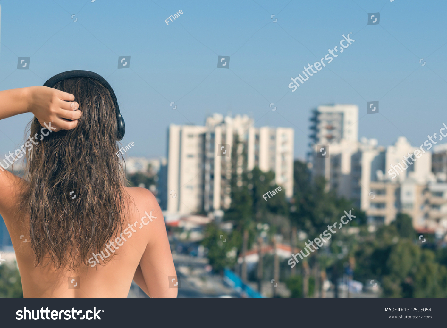 Naked Beautiful Woman Wet Hair Headphones Stock Photo Shutterstock