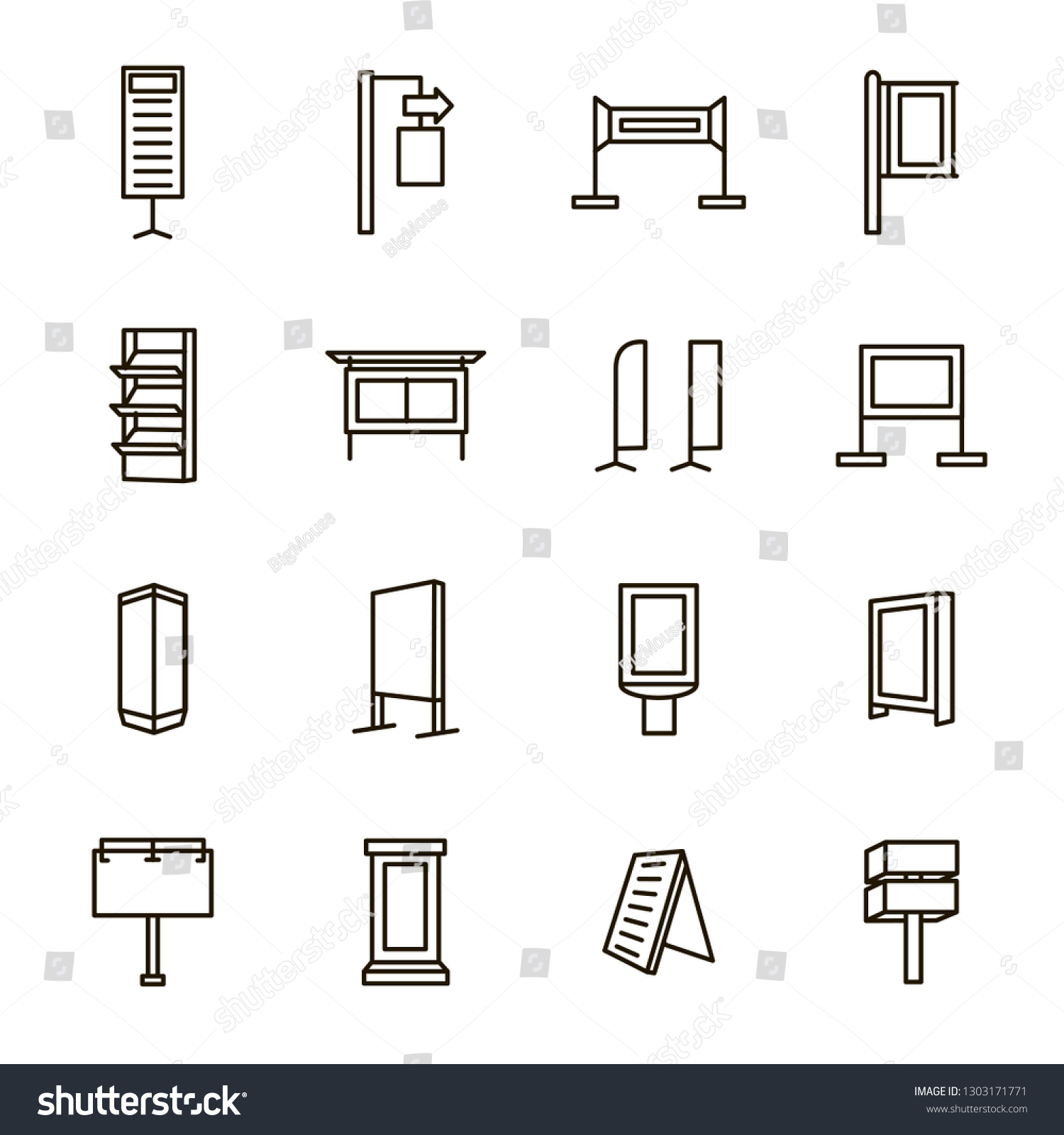 Exhibition Stand Signs Black Thin Line Stock Vector (Royalty Free ...