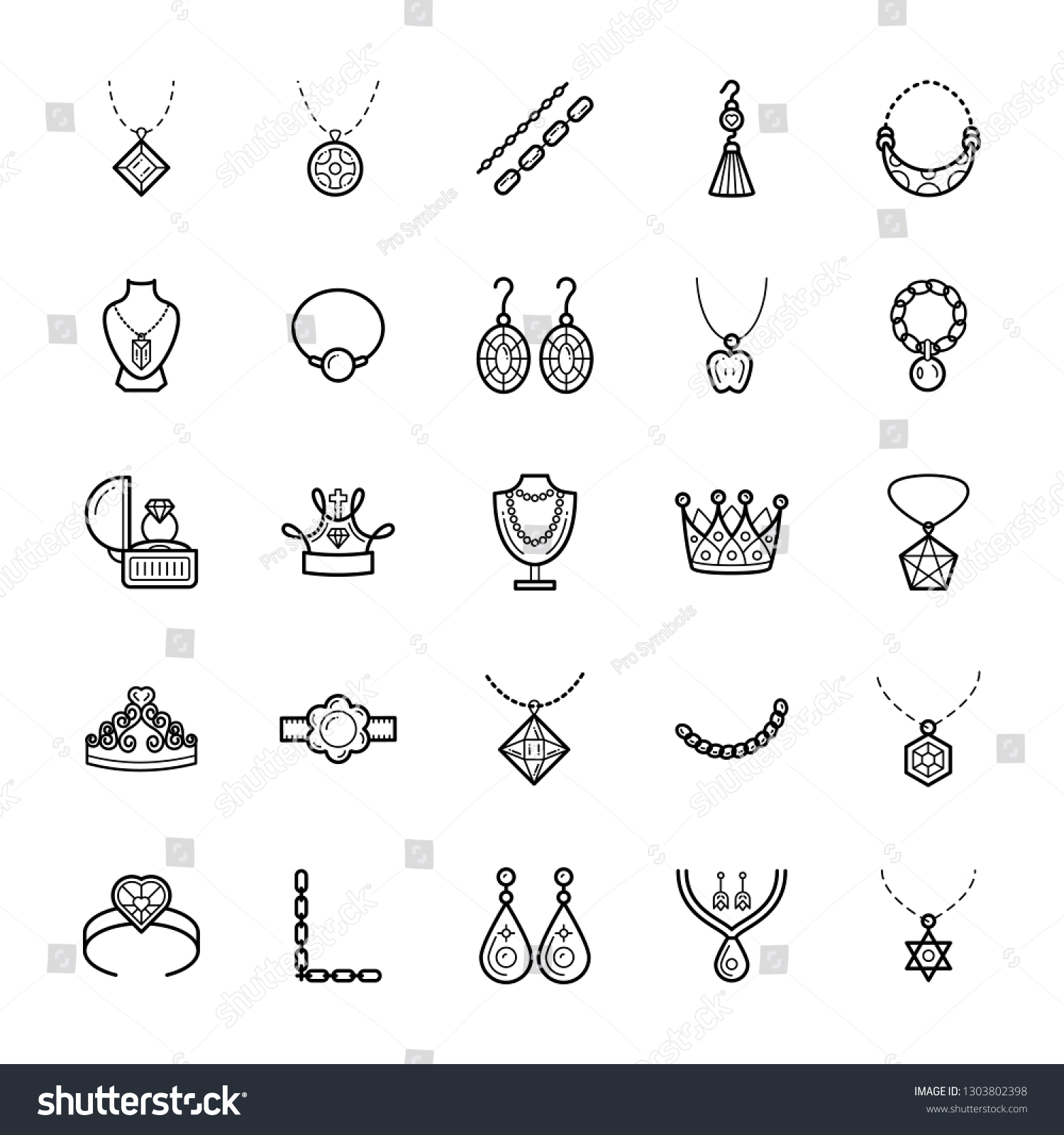 Jewelry Line Icons Collection Stock Vector (Royalty Free) 1303802398 ...