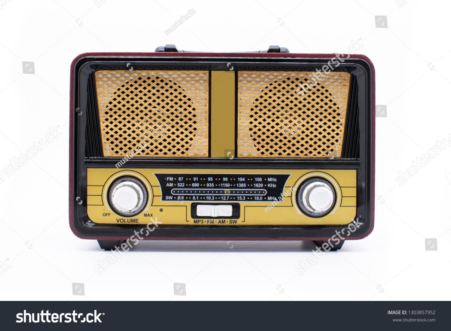 Modern Retro Radio Isolated On White Stock Photo 1303857952 Shutterstock   Stock Photo Modern Retro Radio Isolated On White Background 1303857952 