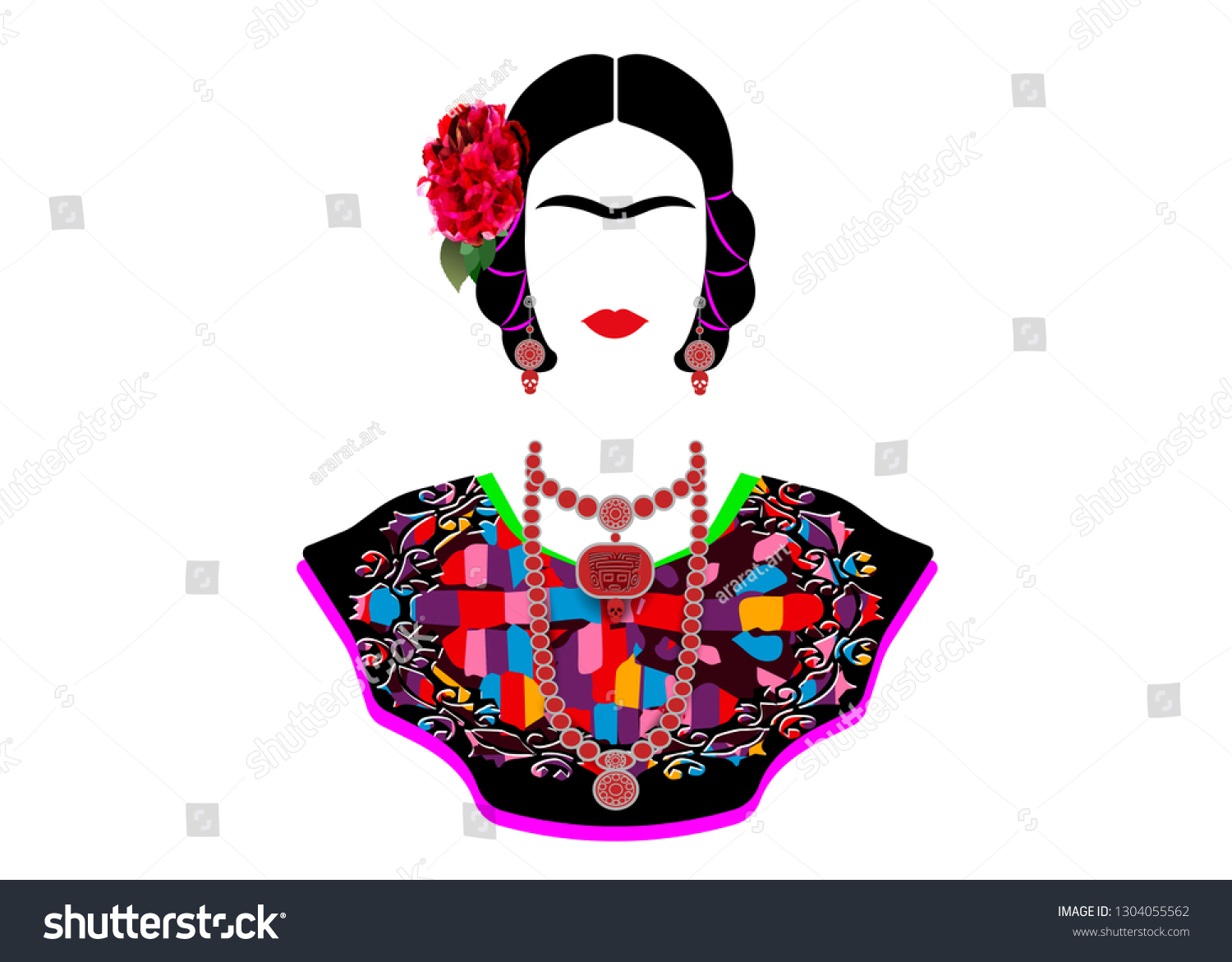 Frida Kahlo Vector Portrait Young Beautiful Stock Vector Royalty Free 1304055562 Shutterstock 4332