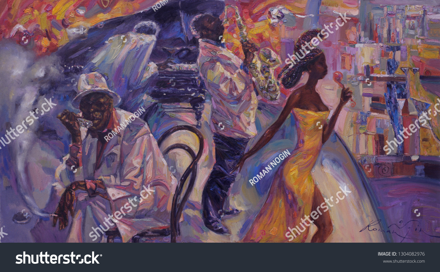 Jazz Club Jazz Band Oil Painting Stock Illustration 1304082976 ...