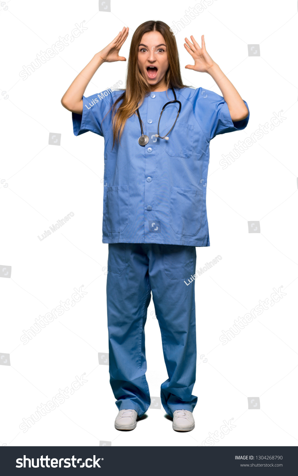 Full Body Young Nurse Surprise Shocked Stock Photo 1304268790 ...