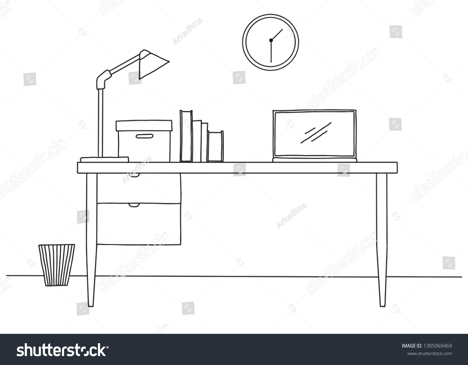 Sketch Workplace Front Computer Vector Illustration Stock Vector ...