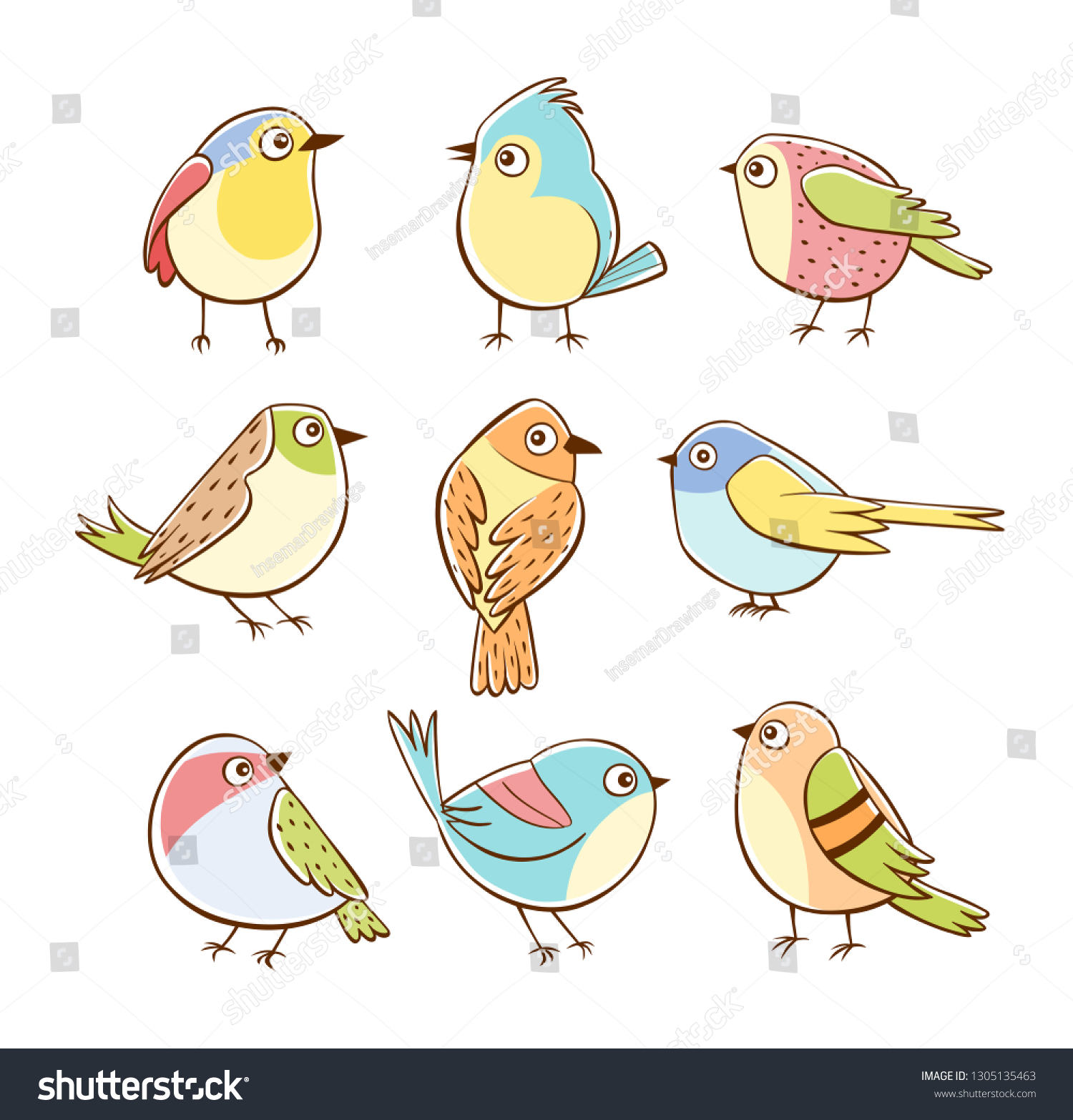 Collection Cute Little Birds Different Poses Stock Vector (Royalty Free ...